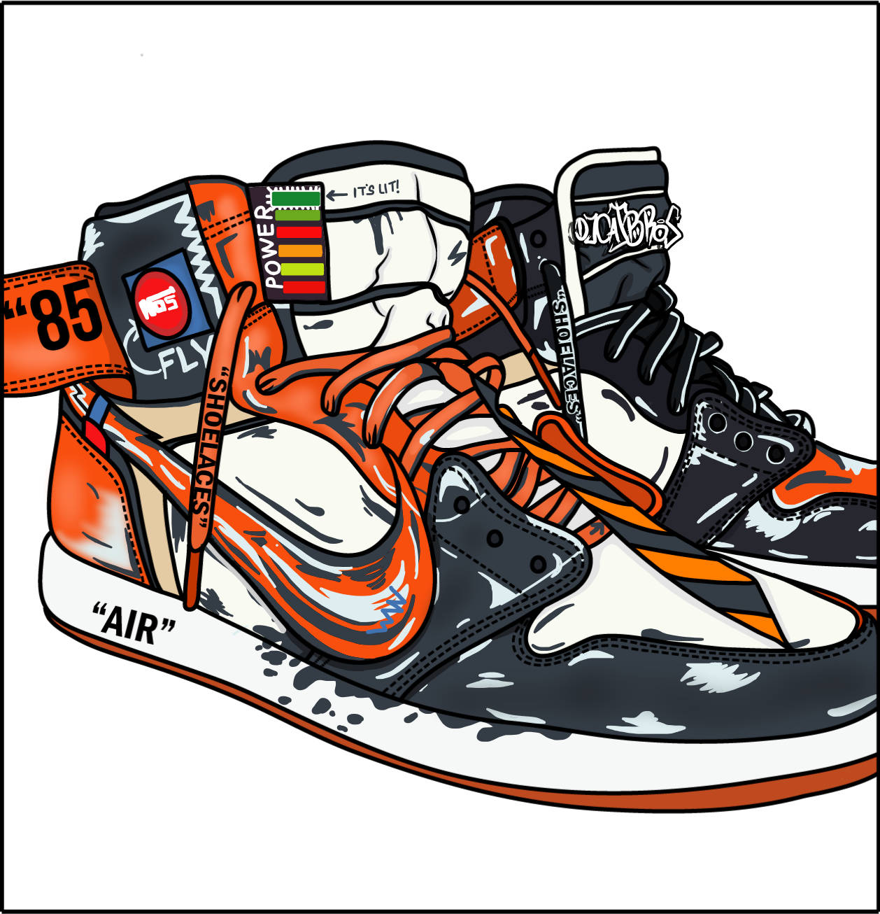 Download Cartoon Jordan Shoes Orange Black White Wallpaper