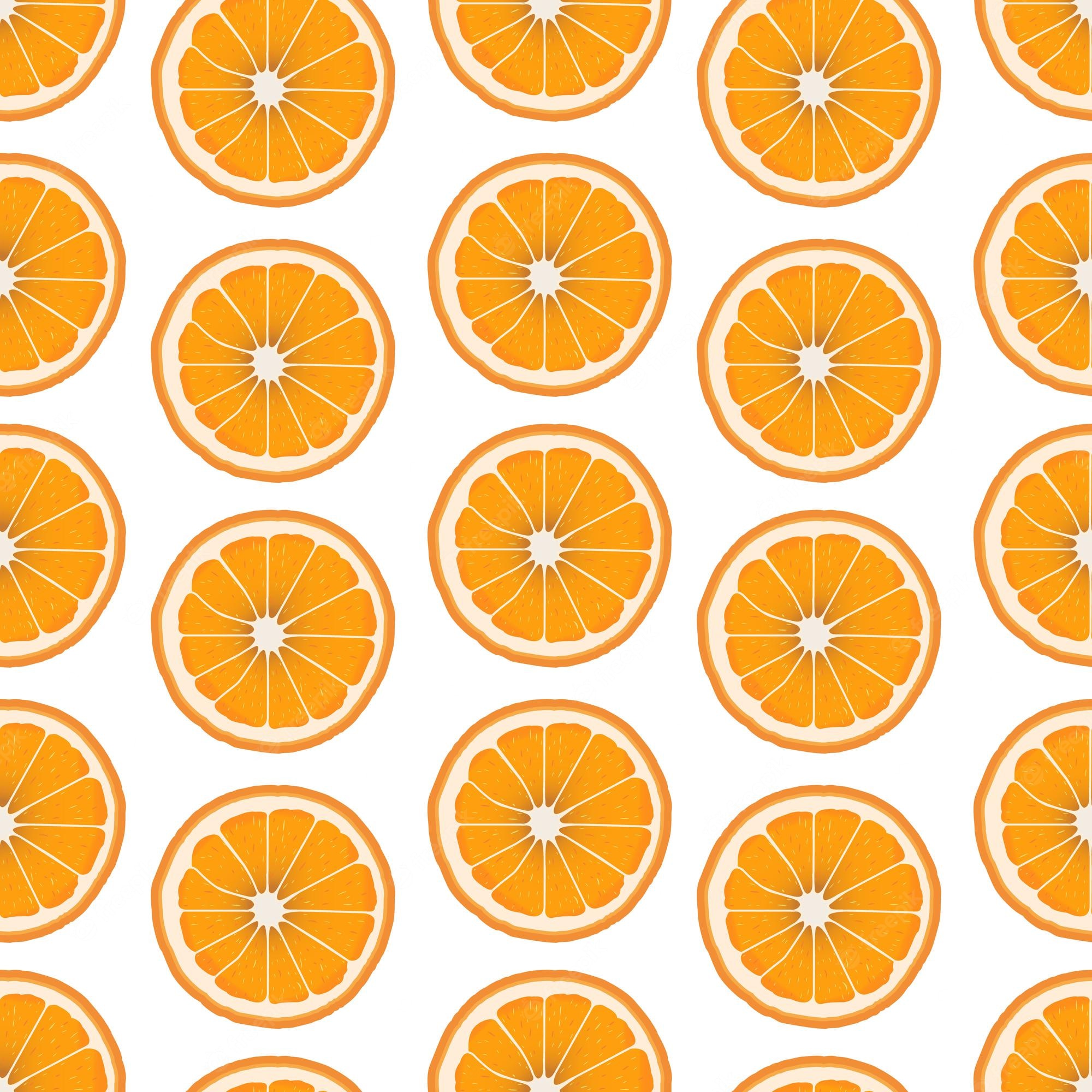 Premium Vector. Seamless pattern of fresh orange slices on a white background. organic fruits. cartoon style. vector illustration for design, paper, packaging, wallpaper