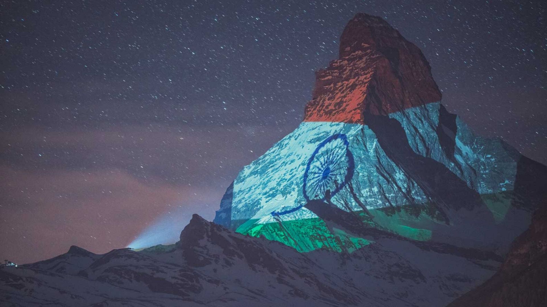 Switzerland's Matterhorn peak lights up with the Indian flag. Condé Nast Traveller India