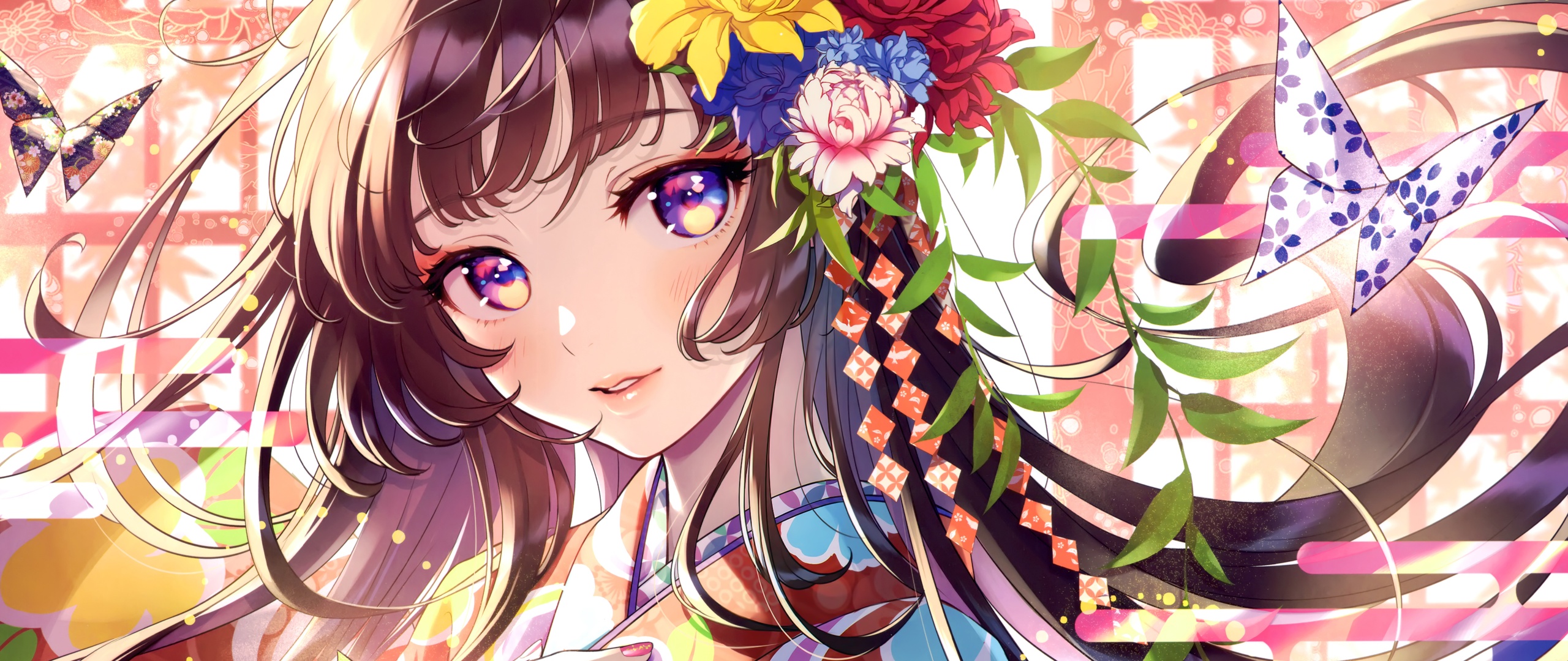 Anime girl Wallpaper 4K, Floral, Colorful, Girly, Fantasy