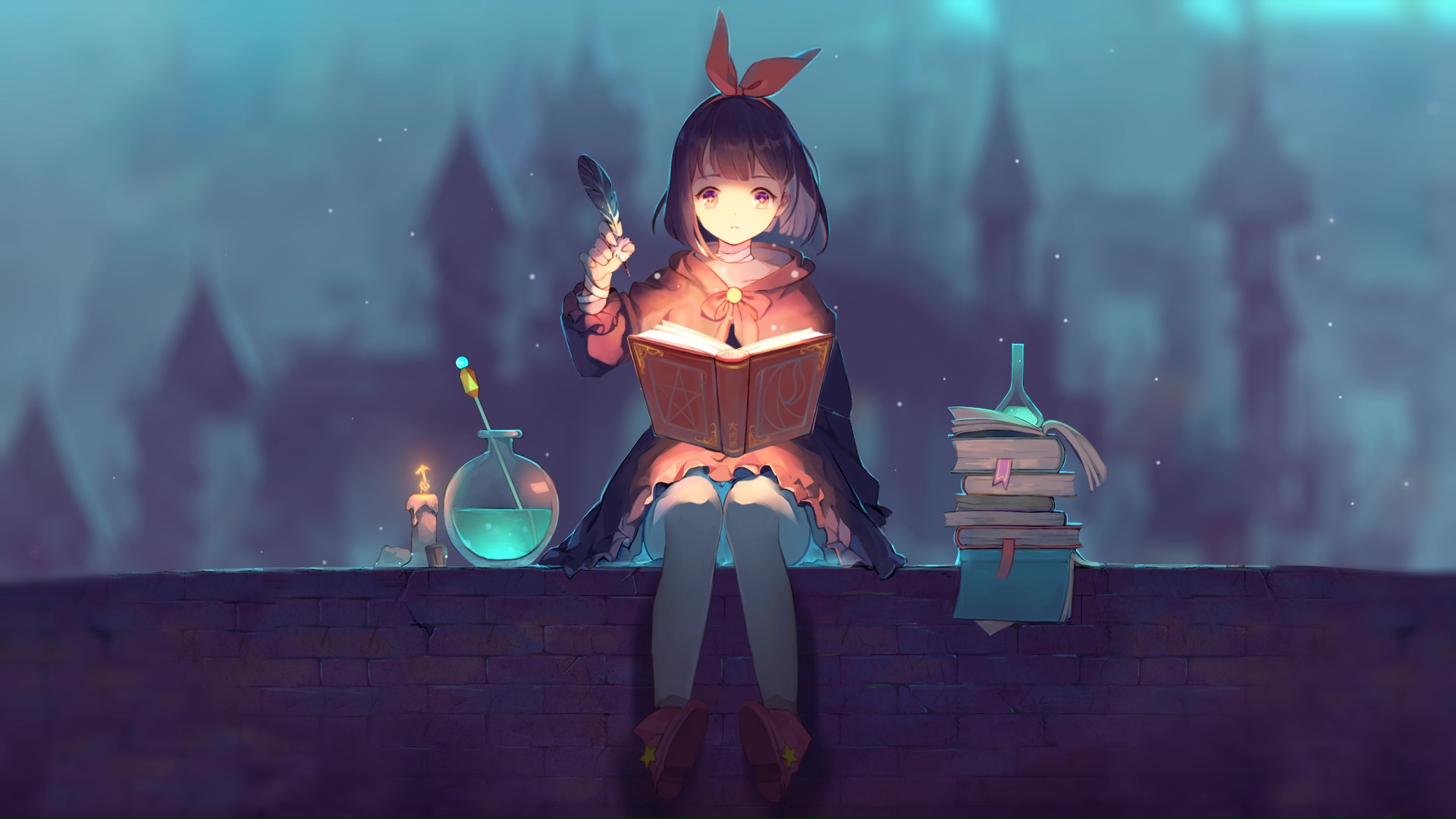 Anime Girl Reading A Magic Book Live Wallpaper