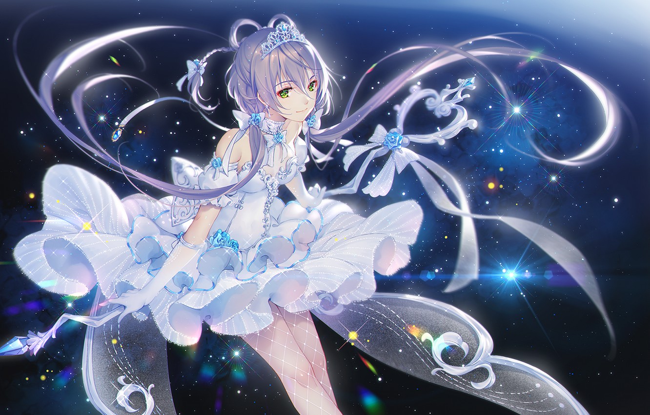Wallpaper girl, magic, crown, white dress, Vocaloid, stars, Luo Tianyi, TID image for desktop, section арт