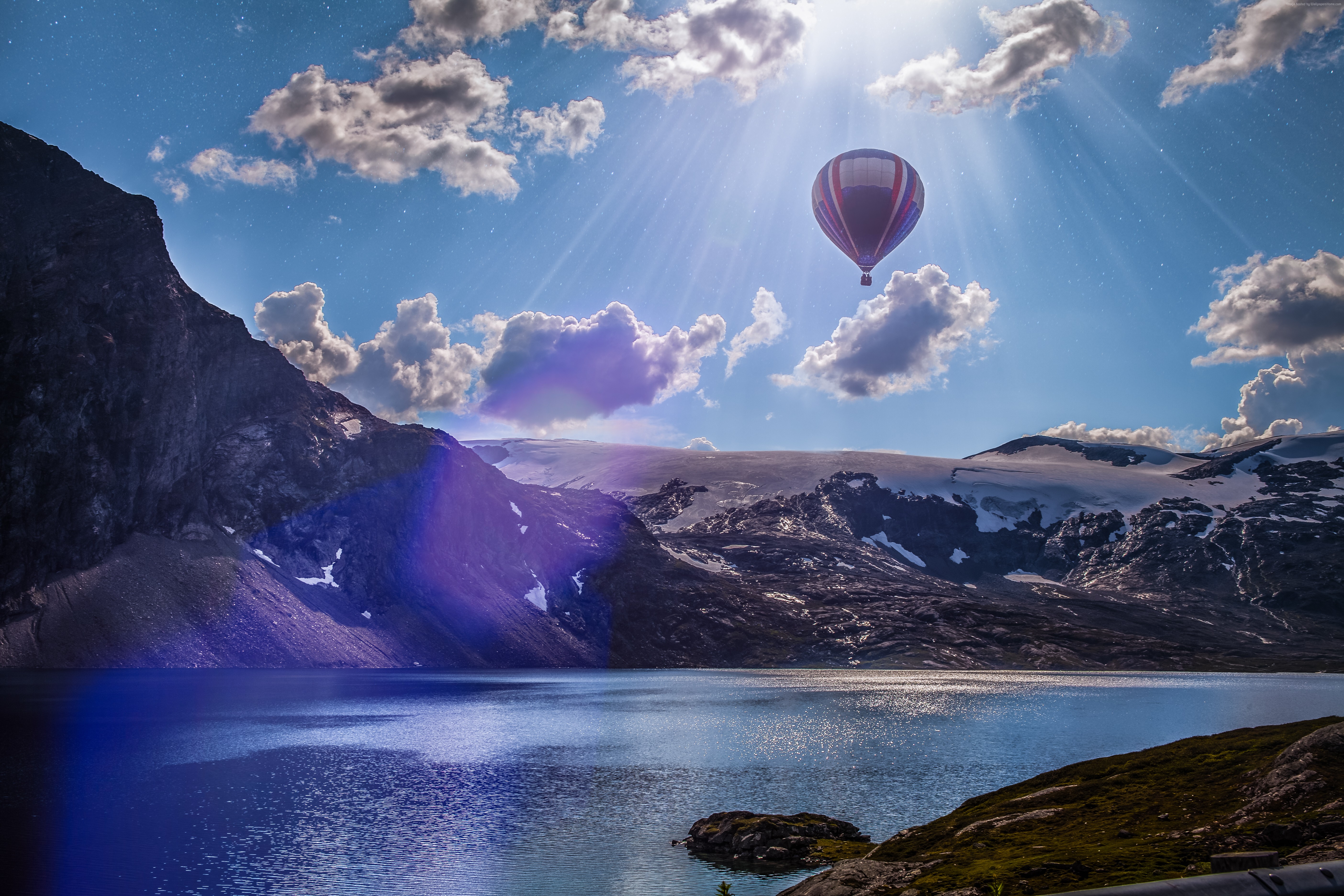 balloon, 5k wallpaper, mountains, 4k, 8k, lake, clouds, Norway Gallery HD Wallpaper