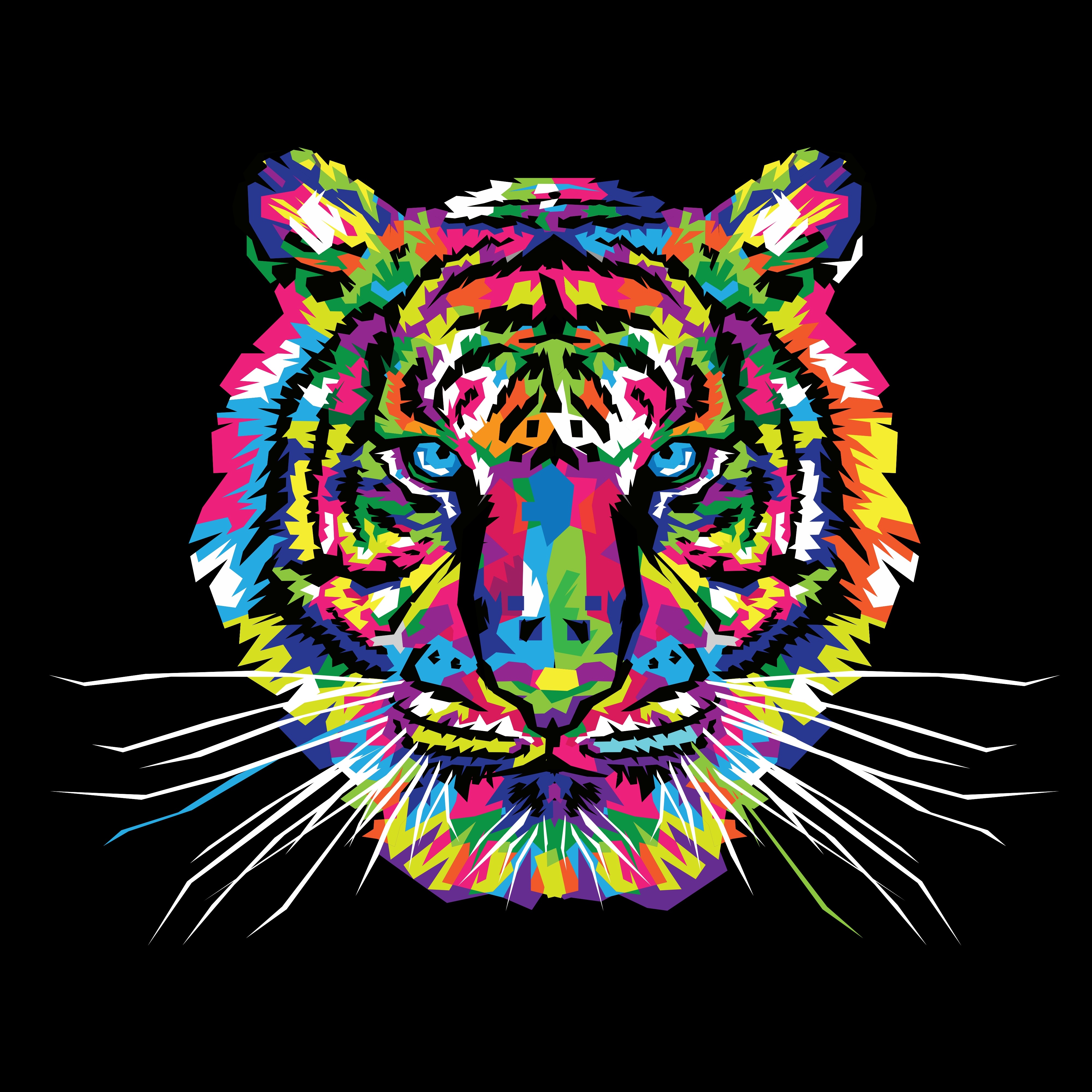 Download wallpaper 4000x4000 tiger, art, multicolored, ornament, vector HD background
