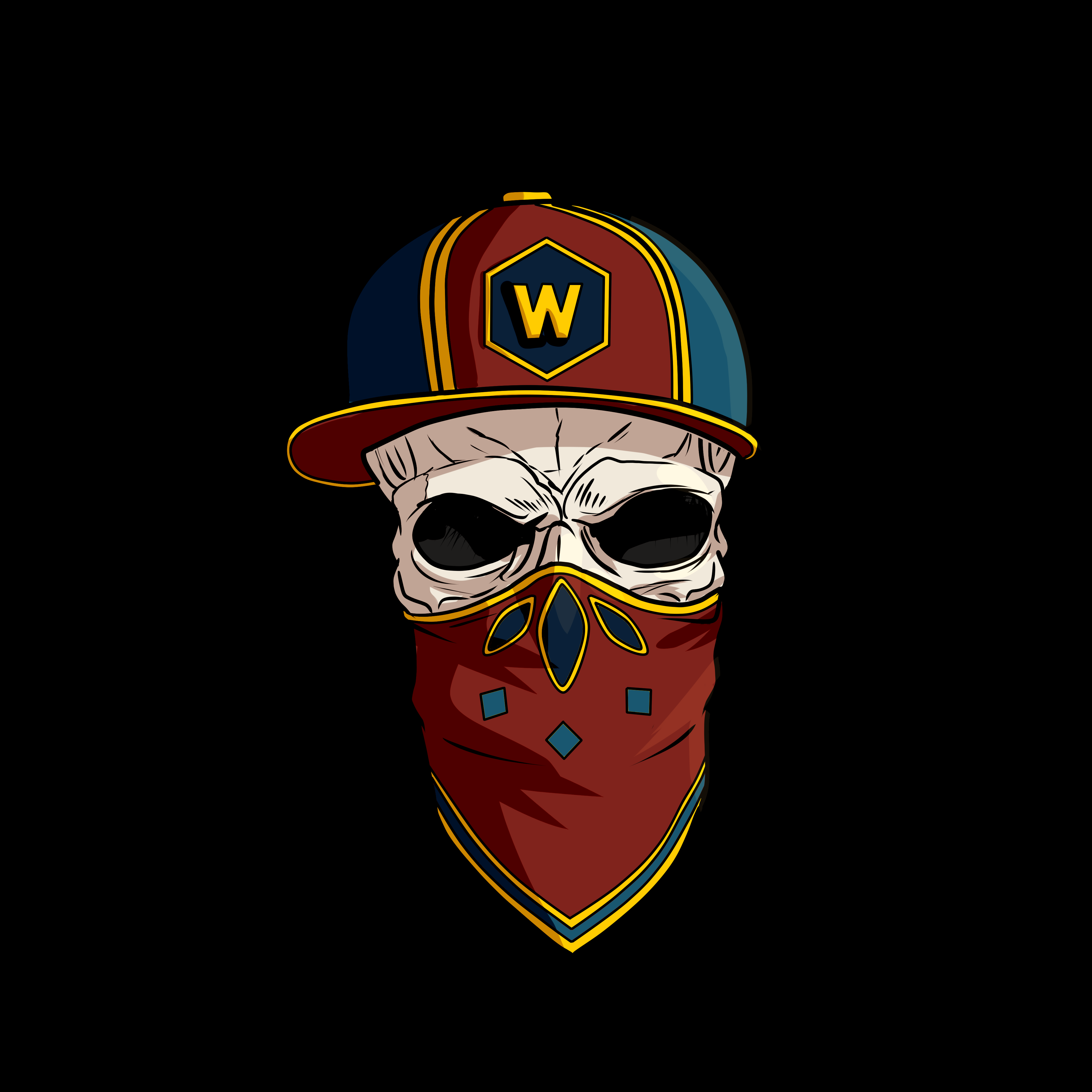 Download wallpaper 4000x4000 skull, cap, kerchief, logo, inst HD background