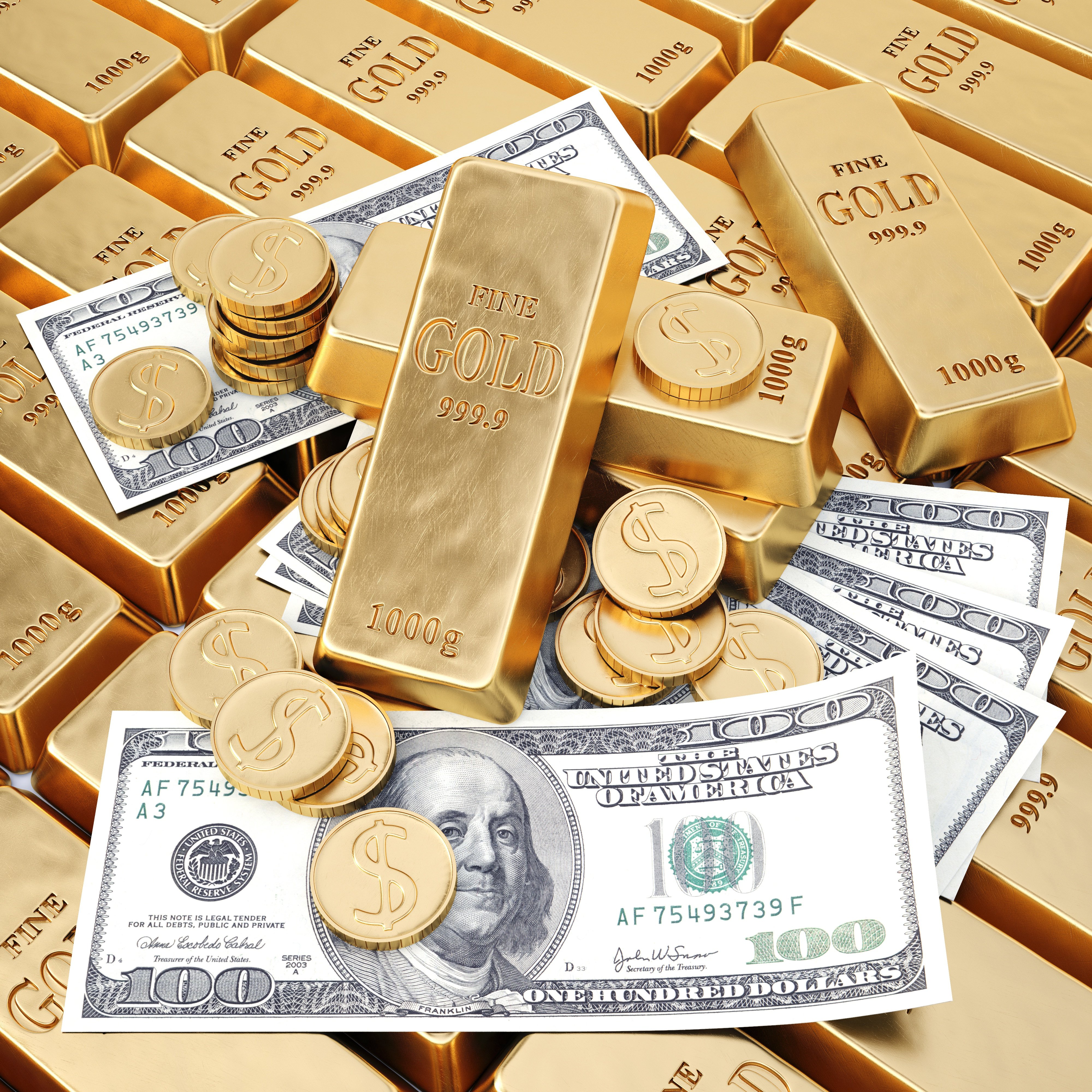 Desktop Wallpaper Coins Gold Ingots Money 4000x4000