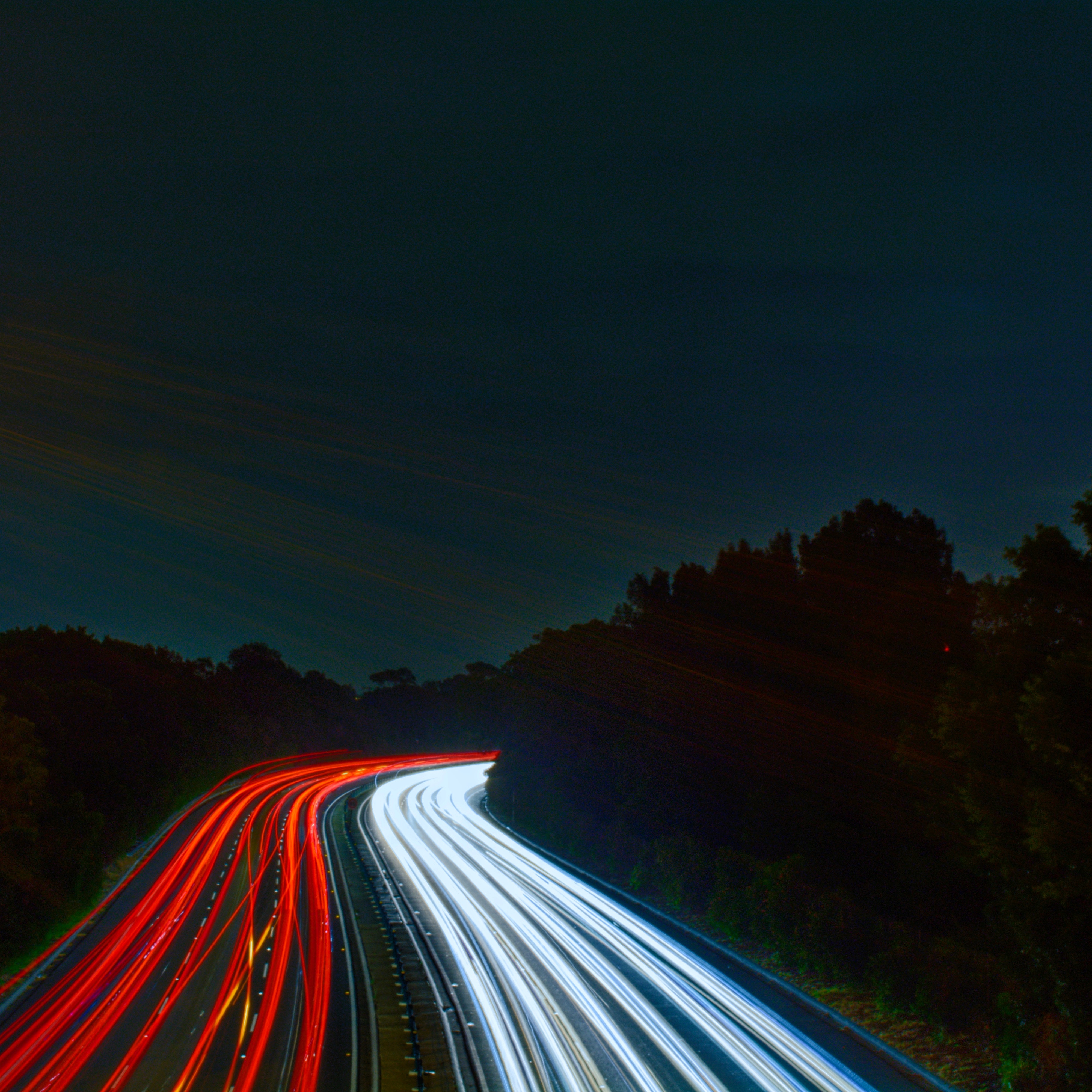 Download wallpaper 4000x4000 road, long exposure, turn, night, lights HD background