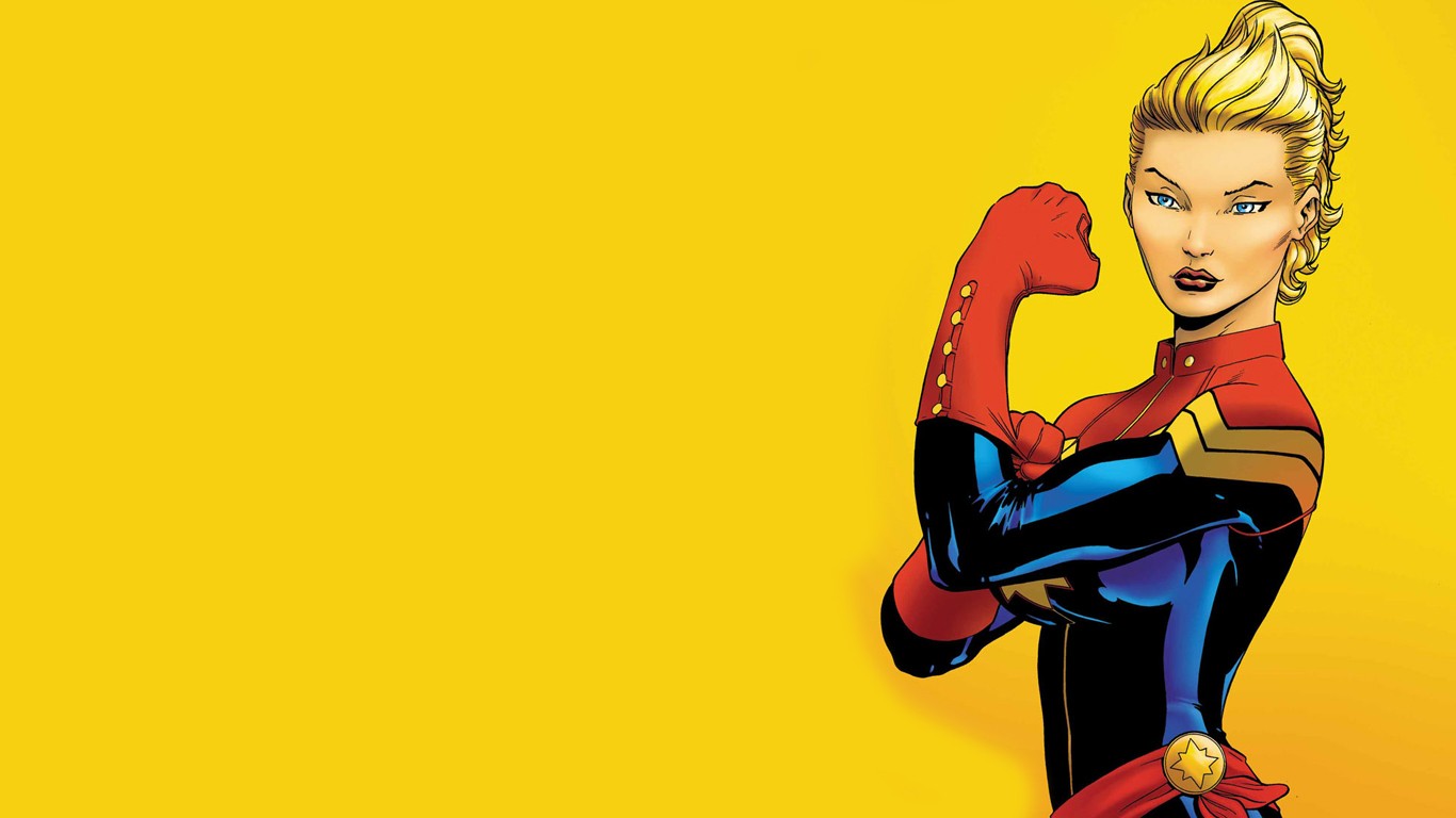 Wallpaper, illustration, cartoon, superhero, Marvel Comics, Captain Marvel, Carol Danvers 1366x768