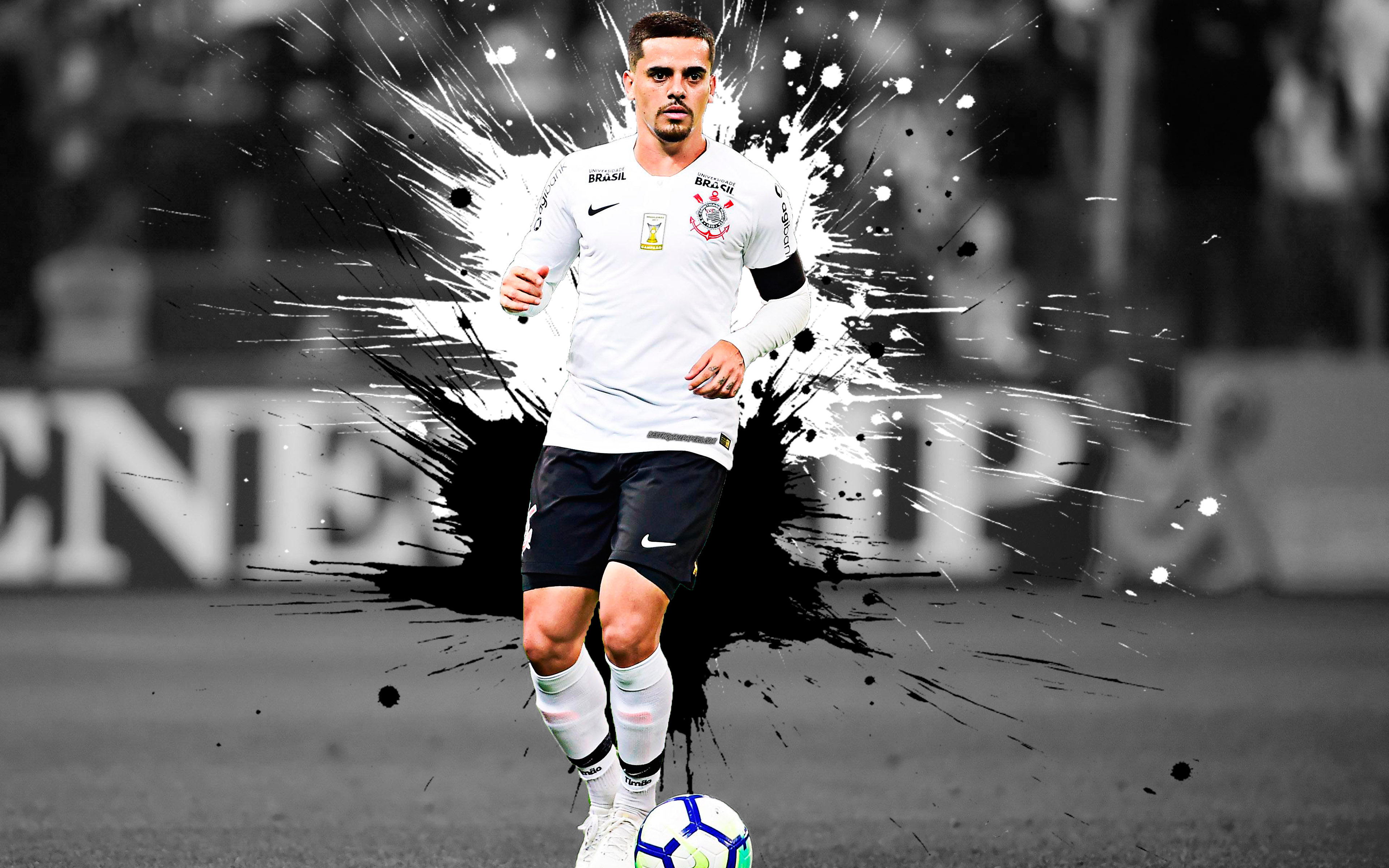 Download wallpaper Fagner Conserva Lemos, 4k, art, Corinthians FC, Brazilian football player, defender, splashes of paint, grunge art, creative art, Serie A, Brazil, football for desktop with resolution 3840x2400. High Quality HD