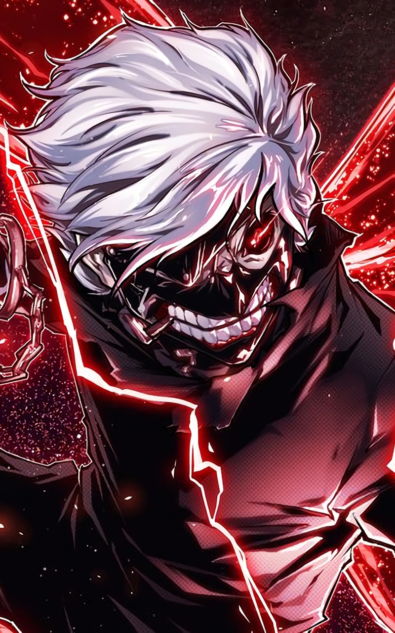 Wallpaper / Anime Tokyo Ghoul Phone Wallpaper, Ken Kaneki, White Hair, Red Eyes, Kagune (Tokyo Ghoul), Teeth, 800x1280 free download