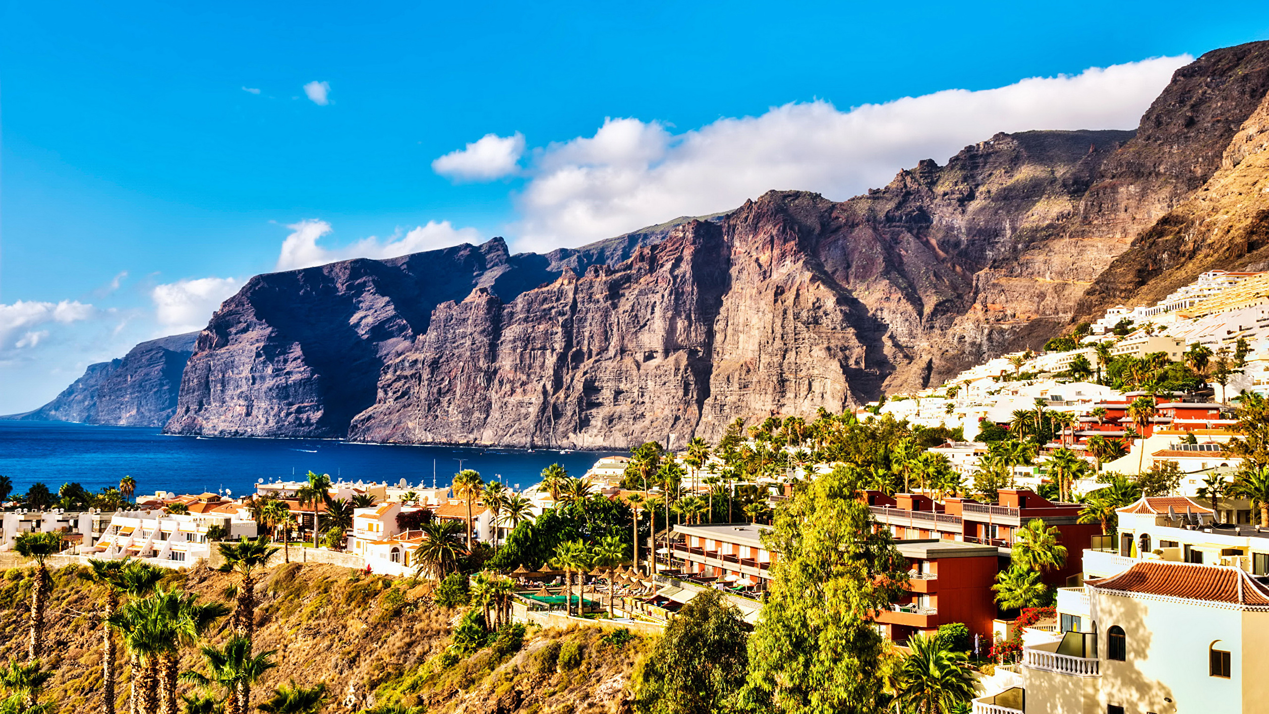 Image Canary Islands Spain Tenerife Cliff Coast Houses 2560x1440