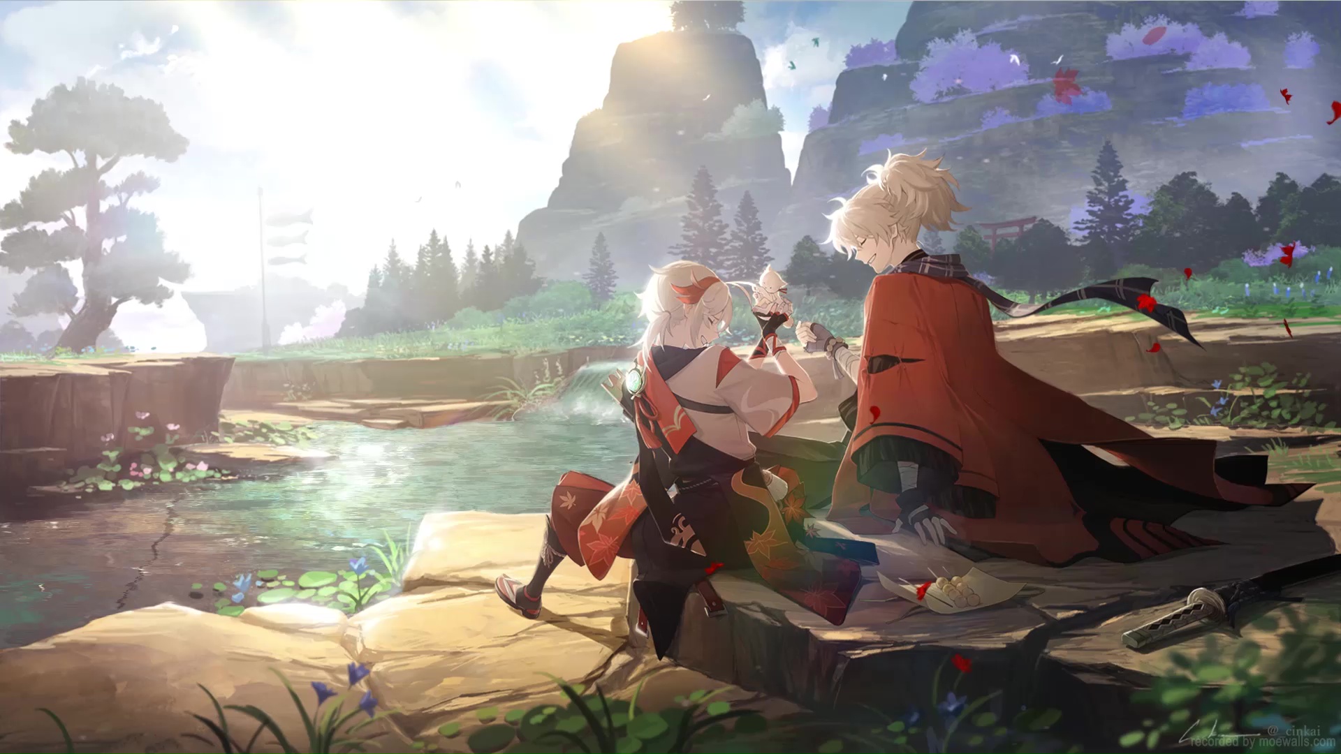 Tomo And Kazuha Playing Together Genshin Impact Live Wallpaper