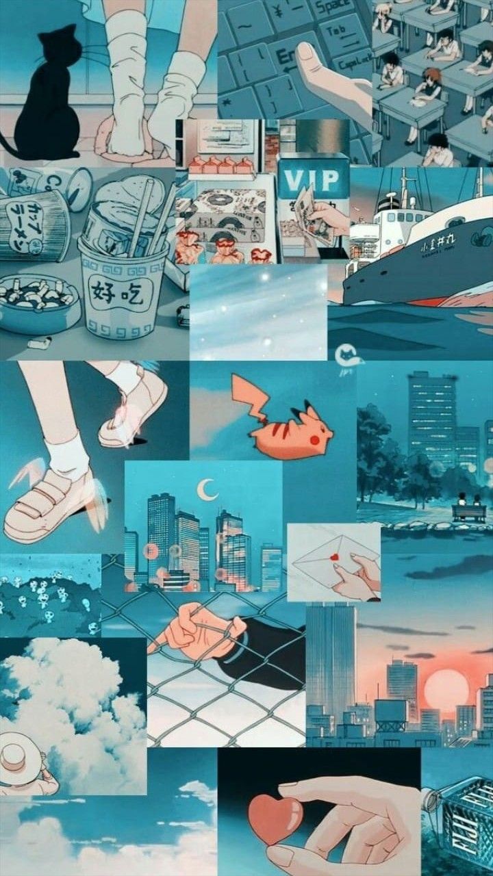 Wallpaper. Fondo de pantalla de anime iphone, Fondo de pantalla vintage para iphone, Fondos de pantalla de color azul