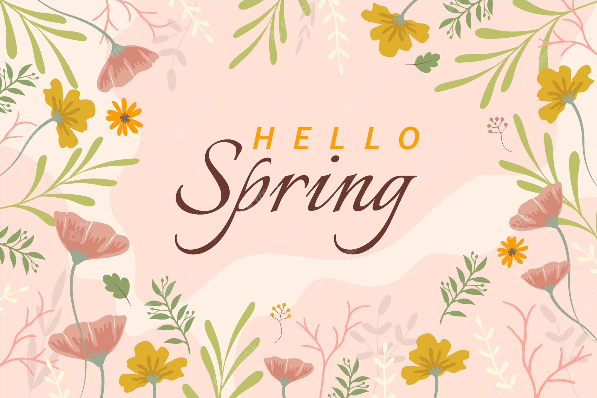 Free Vector. Flat design floral spring wallpaper with lettering