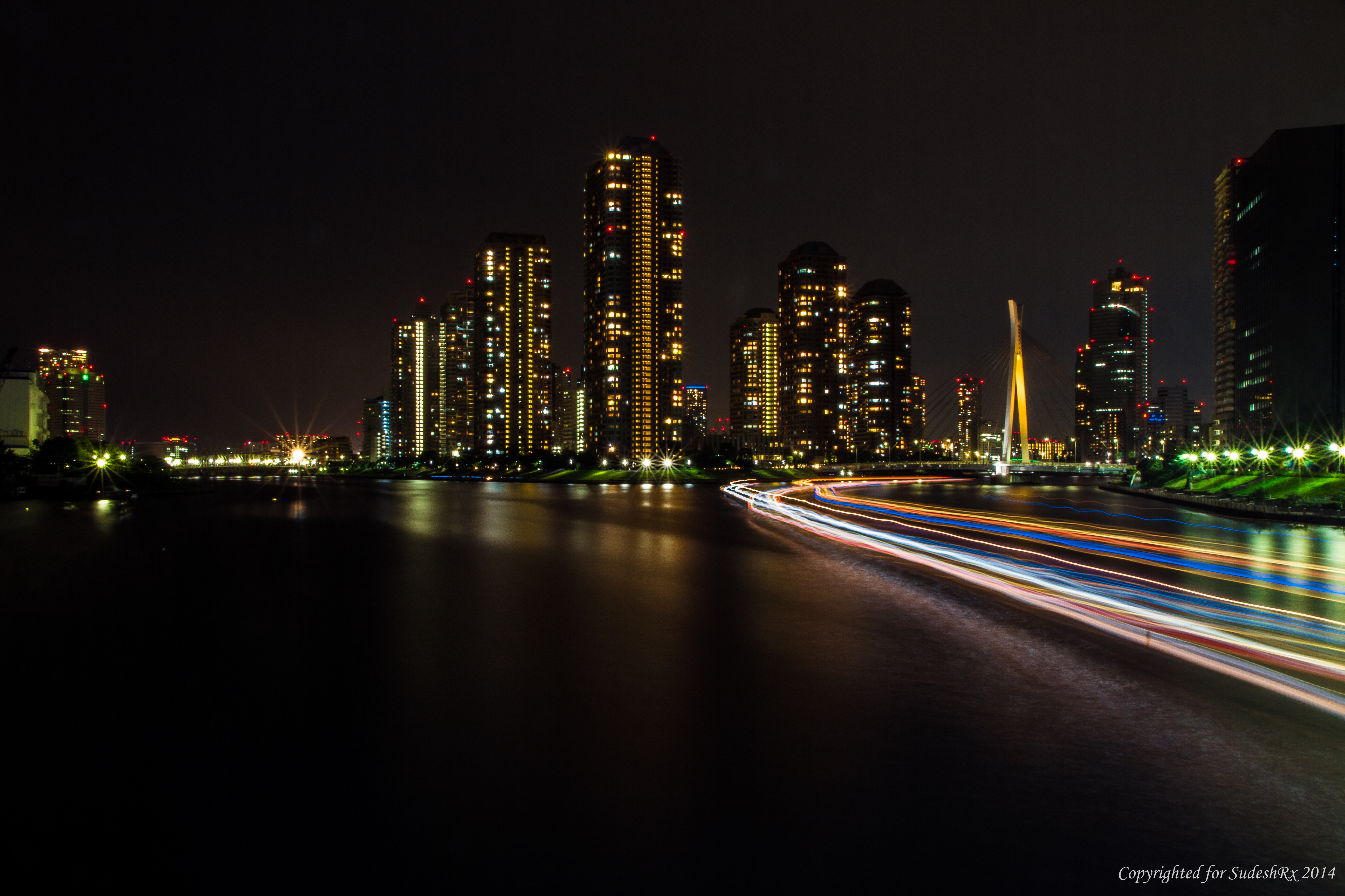 Wallpaper, city, nightphotography, bridge, flowers, summer, rose, Japan, river, Japanese, Tokyo, nightcruise, Skytree, ookawabata, japanesetradition, slowshutterphotography 5184x3456