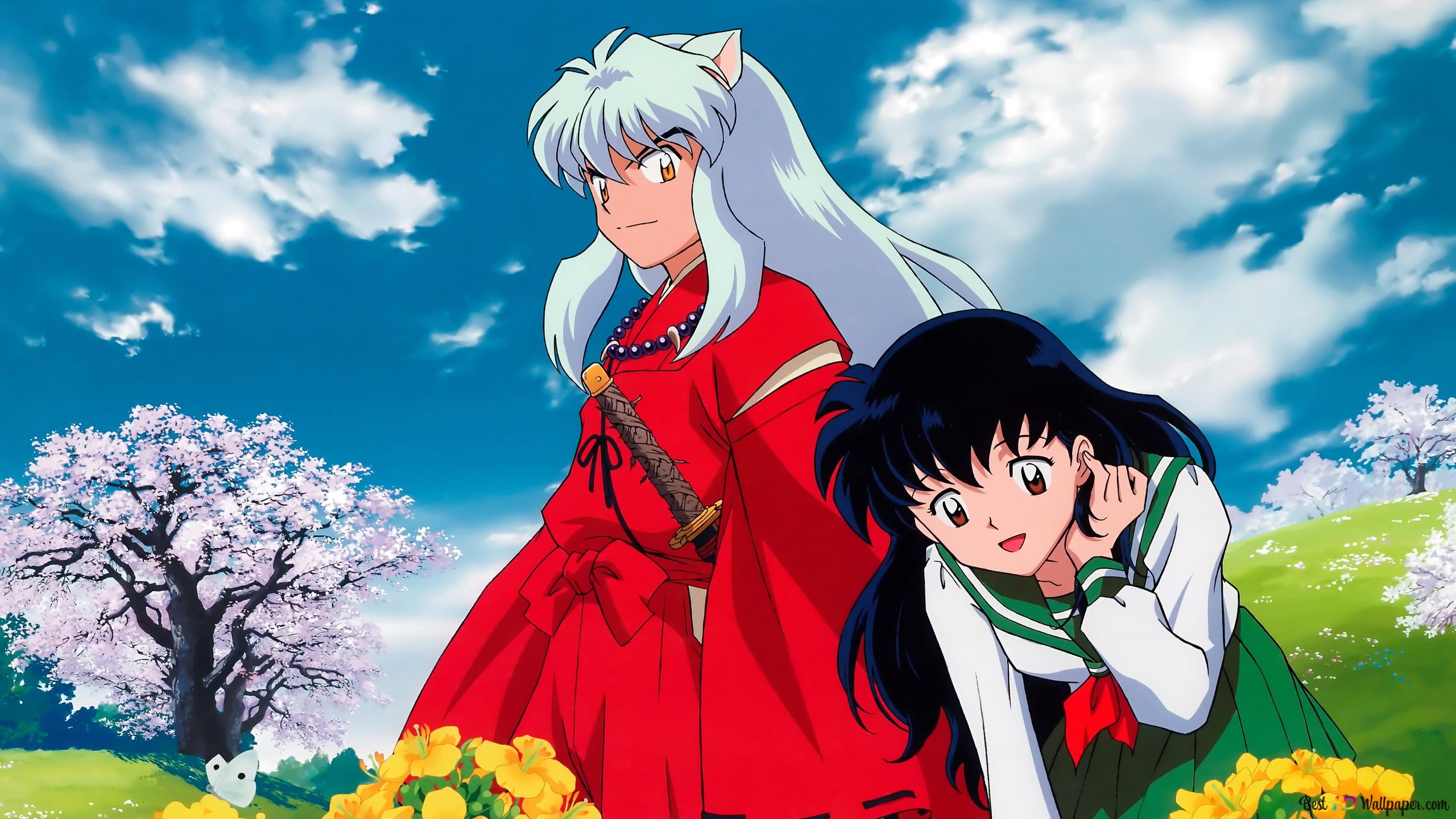 InuYasha cartoon spring season anime characters 4K wallpaper download