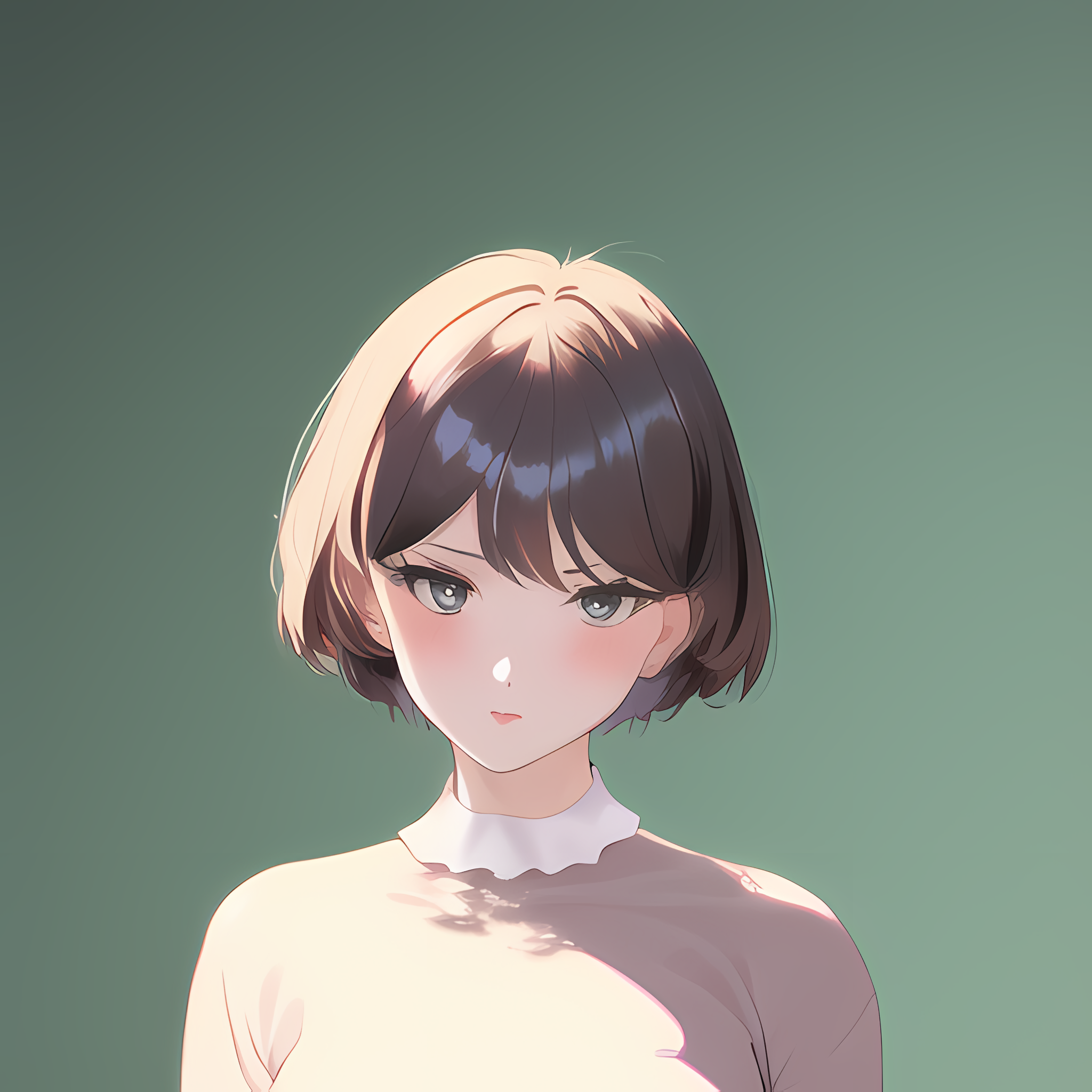 profile, short hair, AI art, anime girls, minimalism, earring, simple  background, digital art