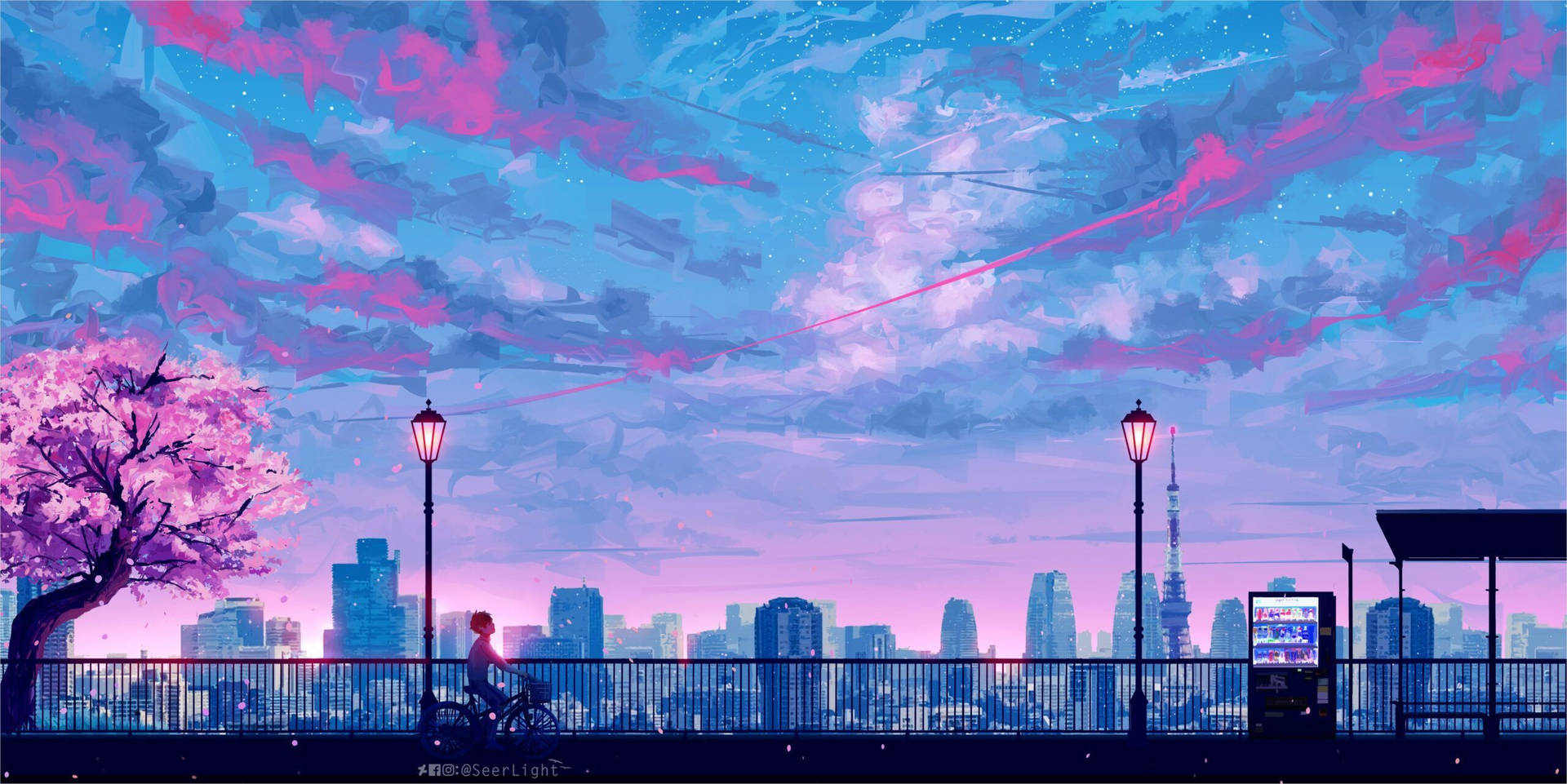 Download Anime Spring City Macbook Pro Aesthetic Wallpaper