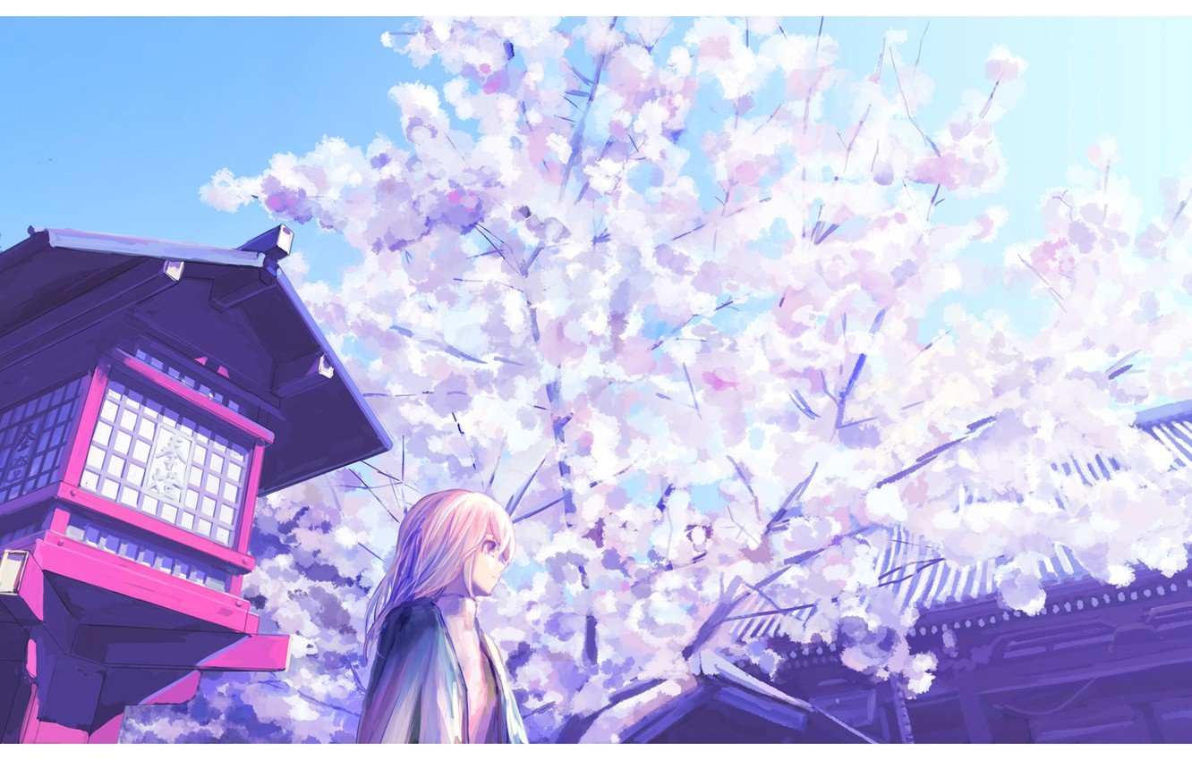 Wallpaper girl, spring, Sakura, temple image for desktop, section арт