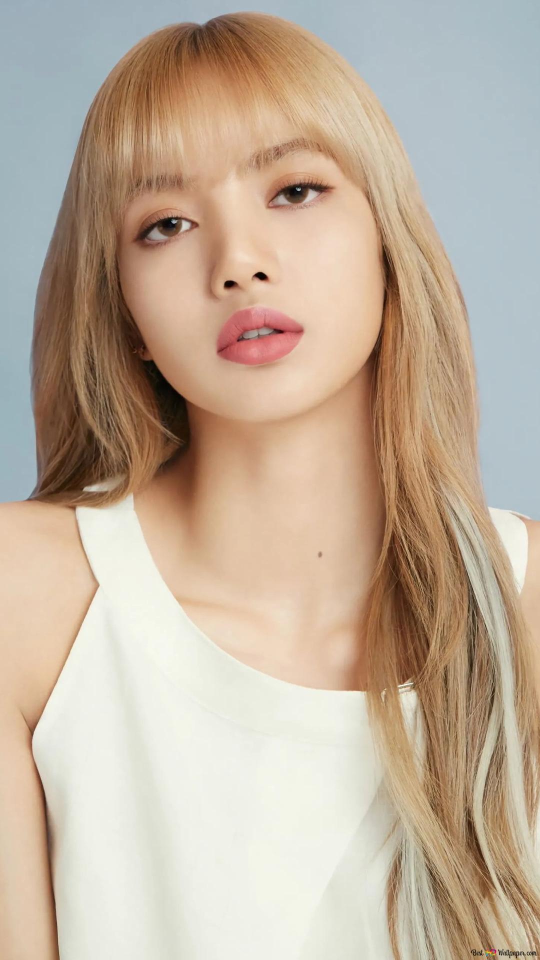 Blackpink girl group member Lalisa looks charming in a white dress and blonde hair HD wallpaper download