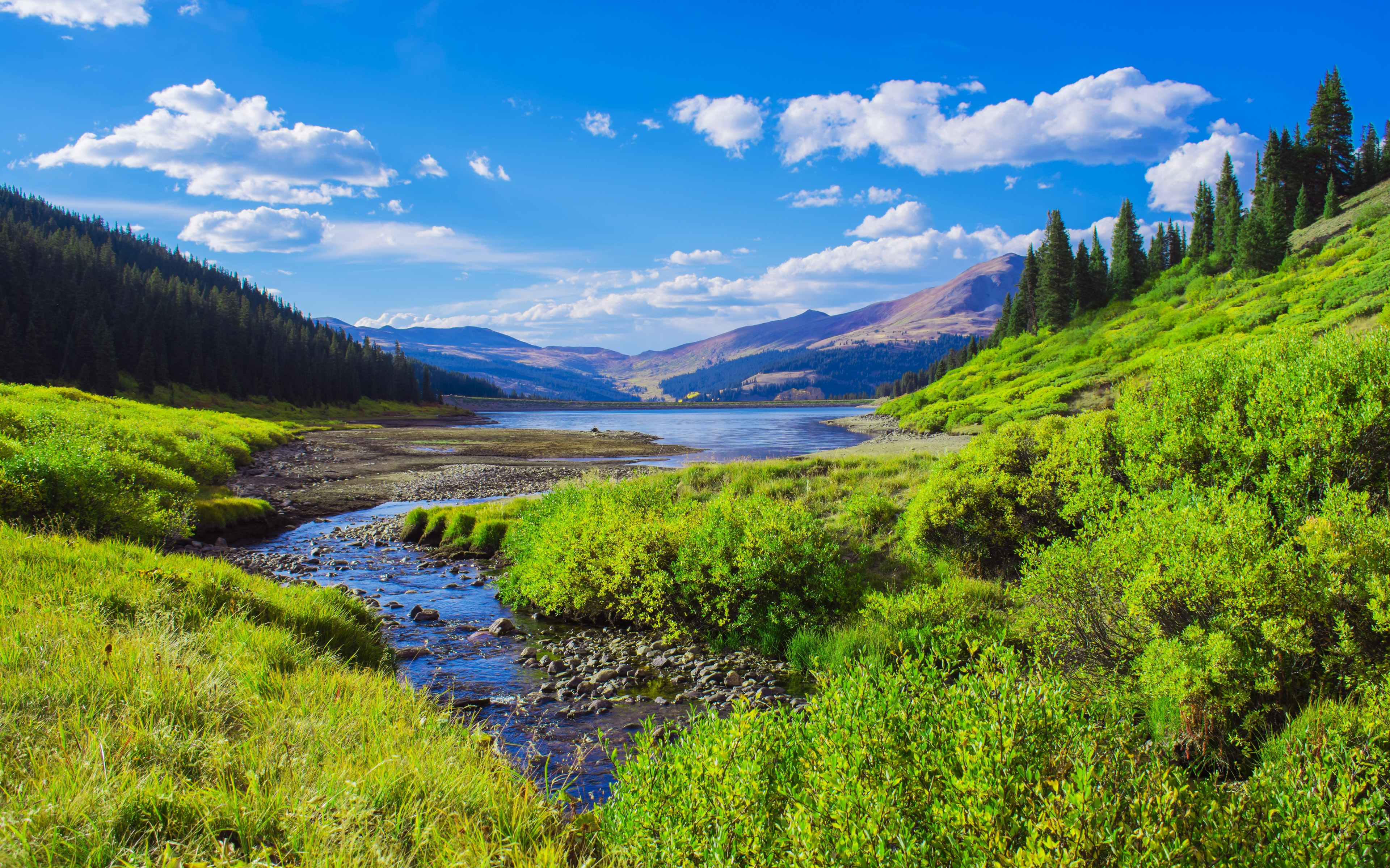Download wallpaper Rocky Mountains, 4k, summer, lake, beautiful nature, Colorado, America, USA, american nature for desktop with resolution 3840x2400. High Quality HD picture wallpaper