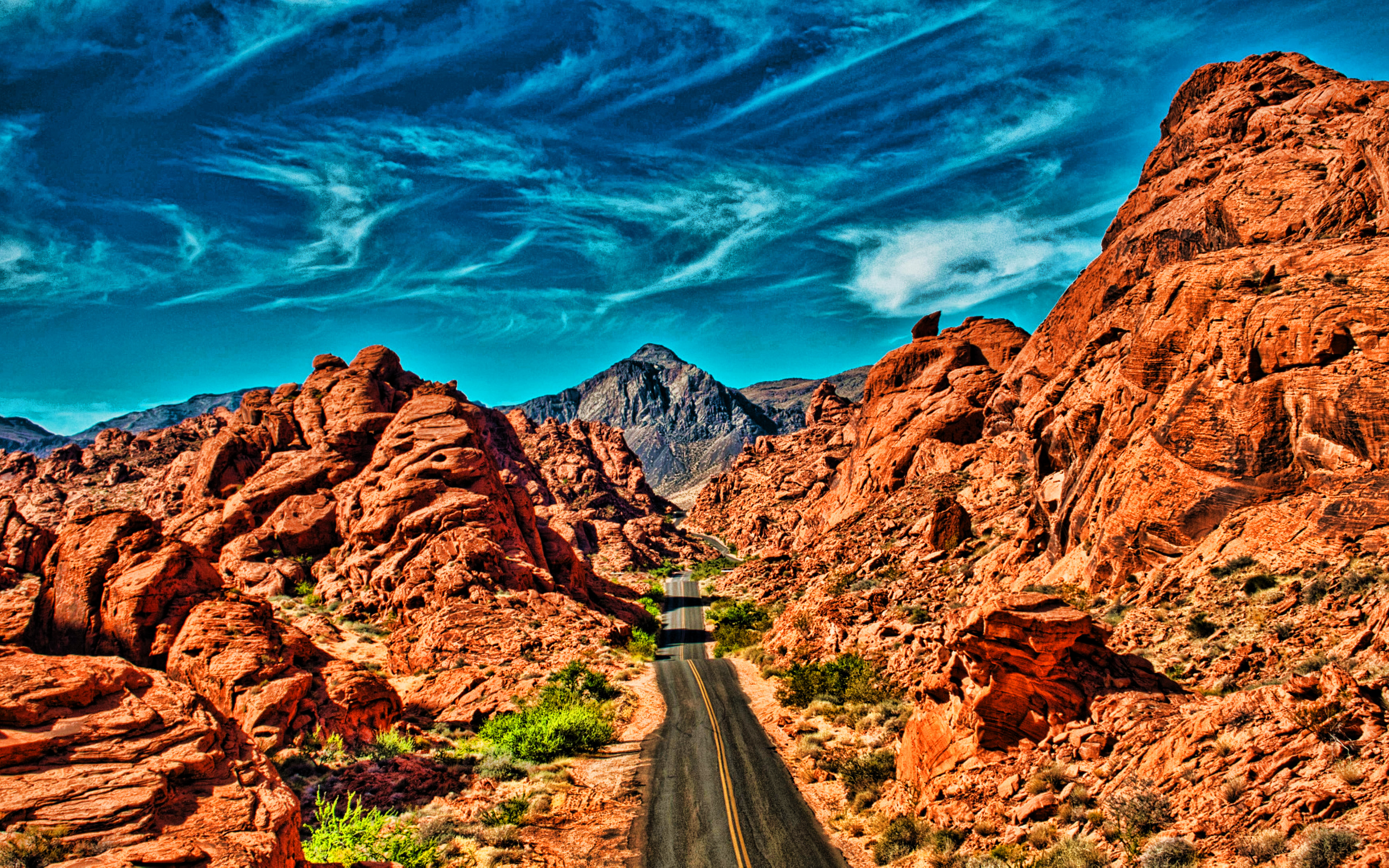 Download wallpaper USA, 4k, american nature, desert, summer, road, HDR, America for desktop with resolution 3840x2400. High Quality HD picture wallpaper