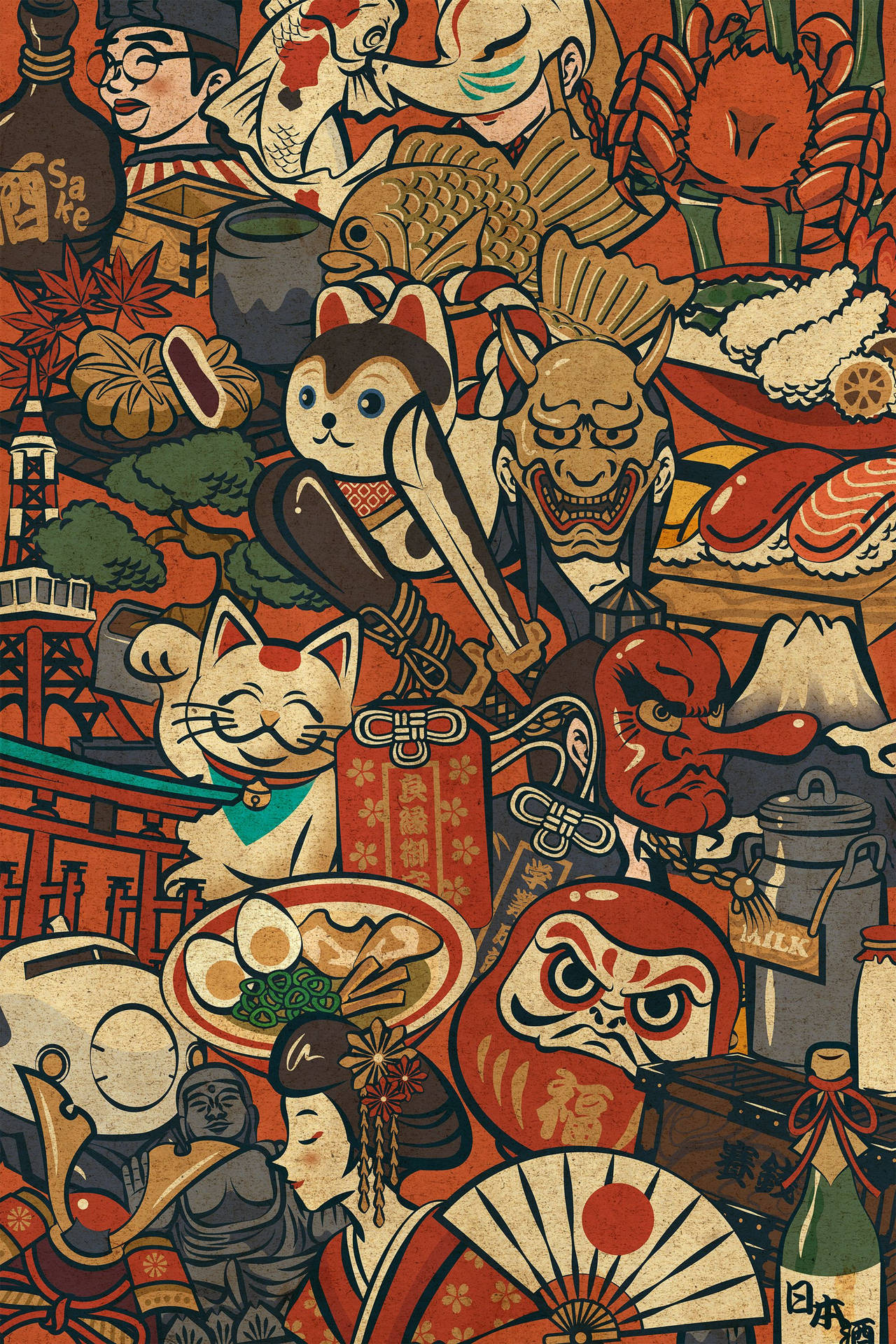 Download Iconic Symbols Of Japanese Art Wallpaper