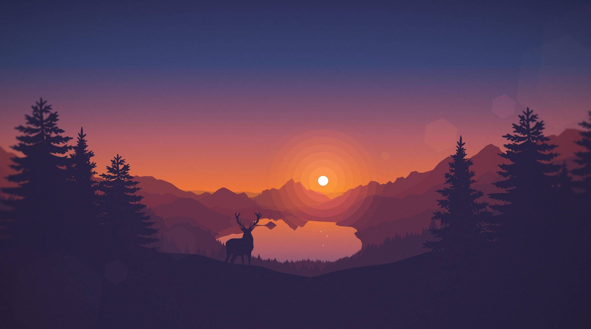 Download 4k Computer Deer And Sunset Wallpaper