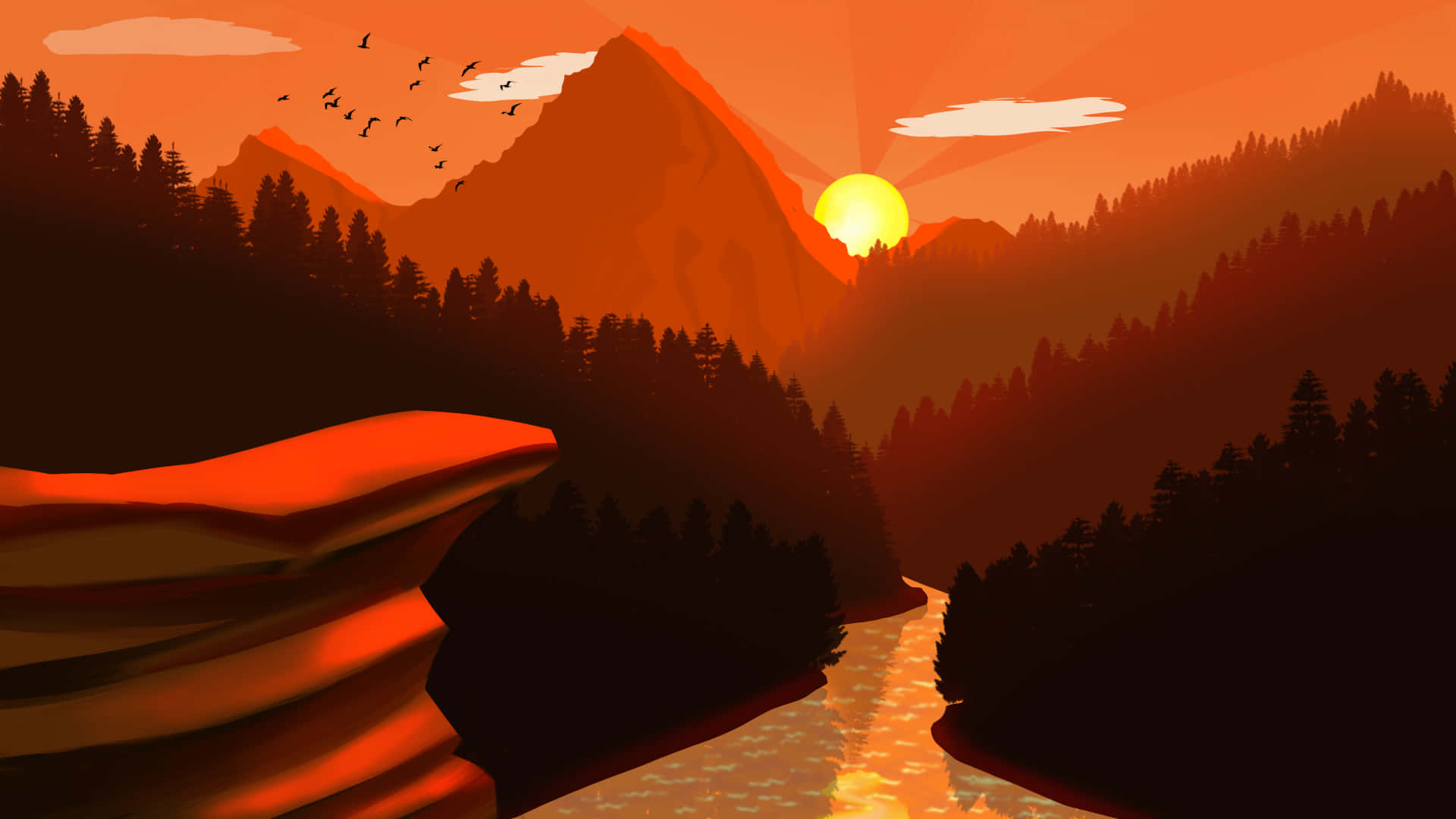 Download Orange River Mountains Sunset Digital Art Wallpaper