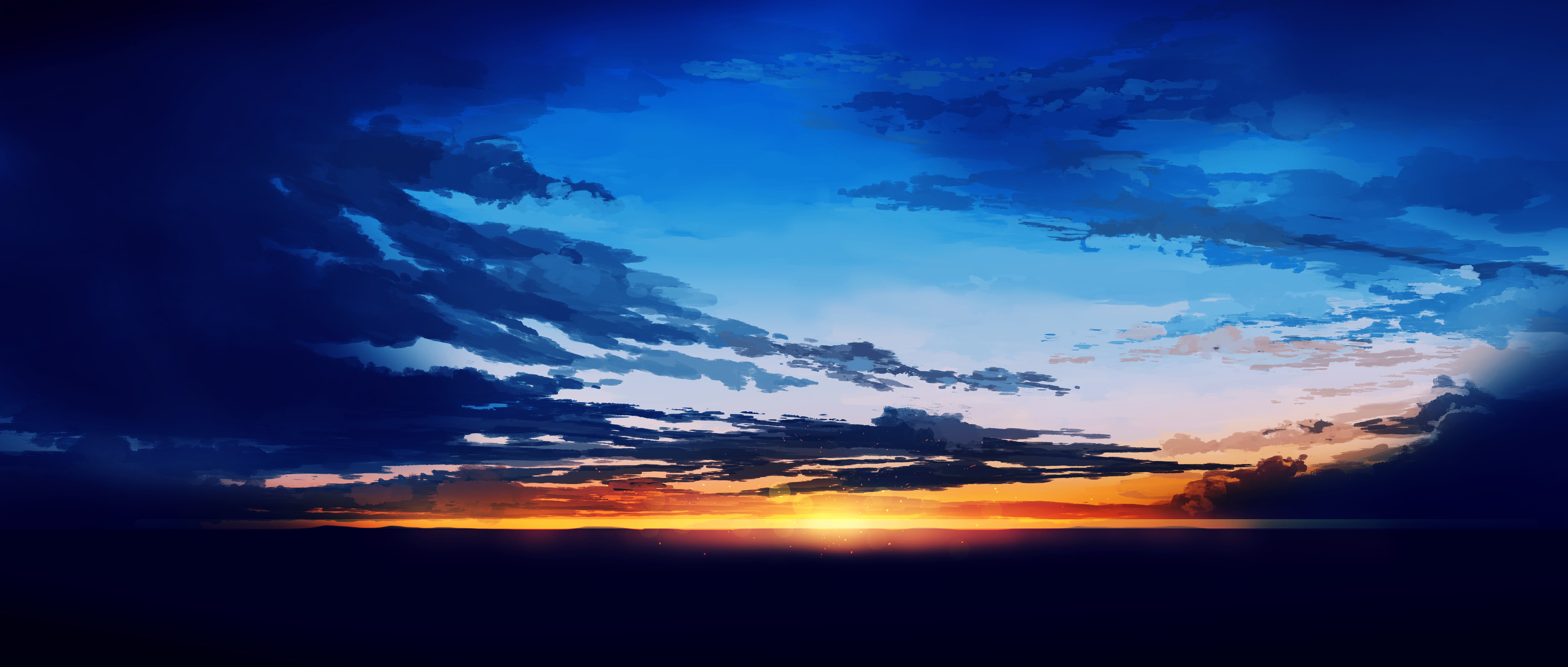 Artwork Digital Art Sunset Clouds Digital Painting Sky Sun Gracile Wallpaper:5640x2400