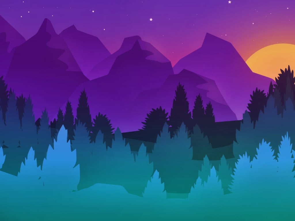 Wallpaper sunset, digital art, mountains and forest desktop wallpaper, HD image, picture, background, 3De75c