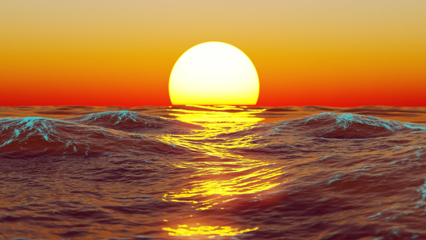 Seascape sunset sea surface digital art wallpaper background