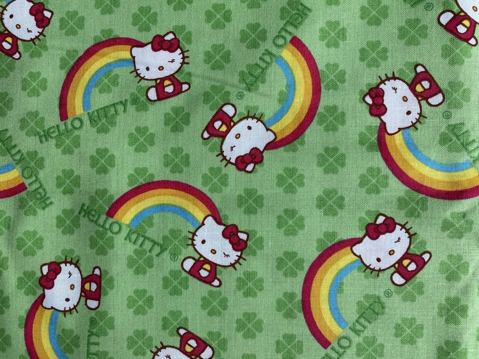 yard -36 by 43 100% Cotton Hello Kitty Fabric Sanrio Green Rainbow Rare HTF