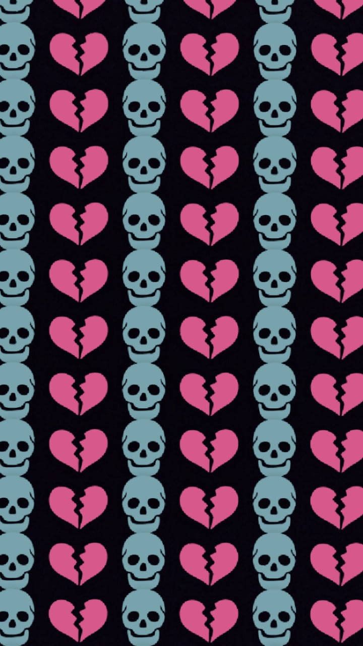 Download Skull And Broken Heart Black Wallpaper