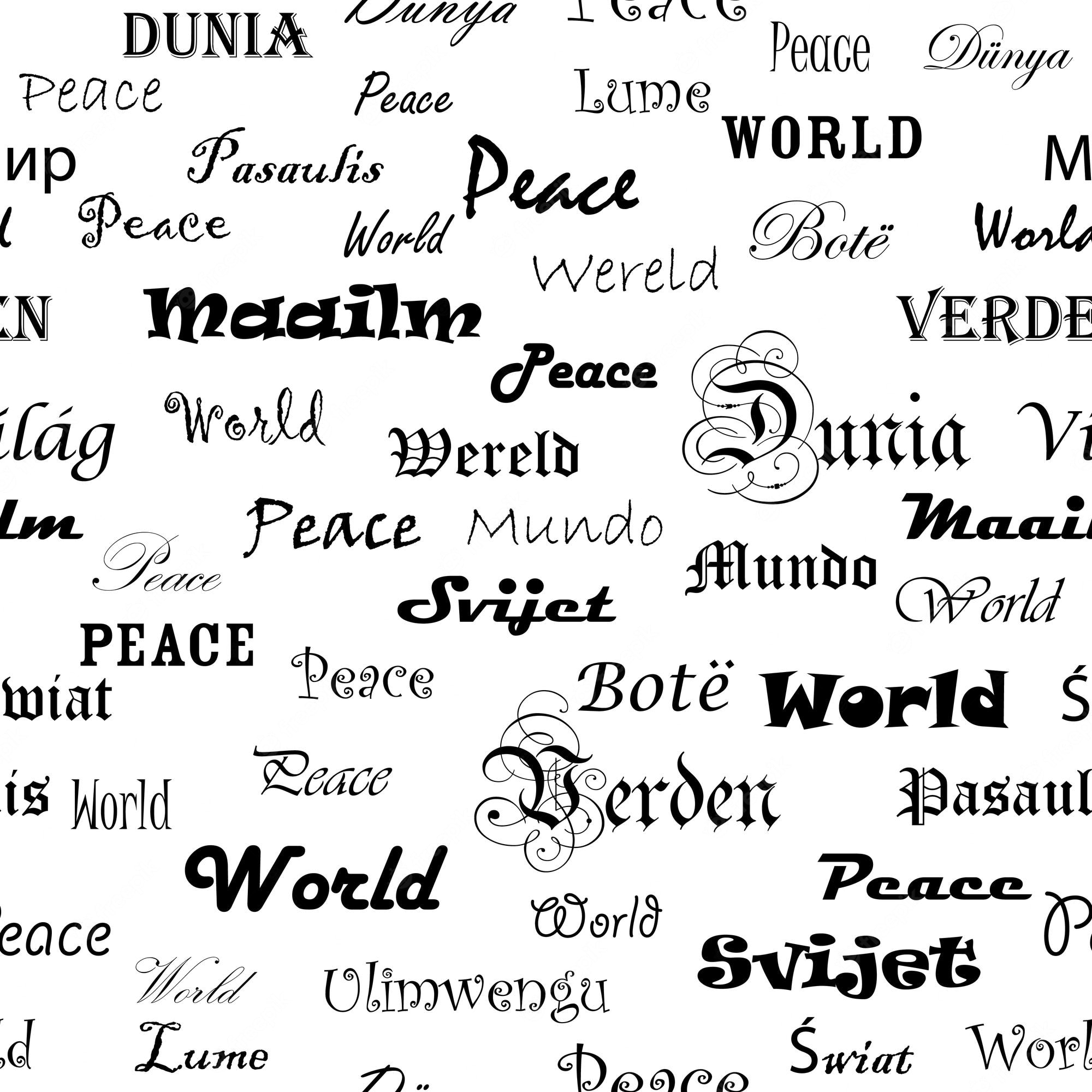 Premium Vector. Peace seamless wallpaper with the word peace in different languages