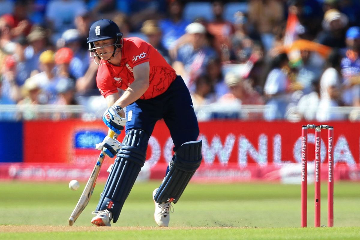 Harry Brook brings out an unorthodox shot