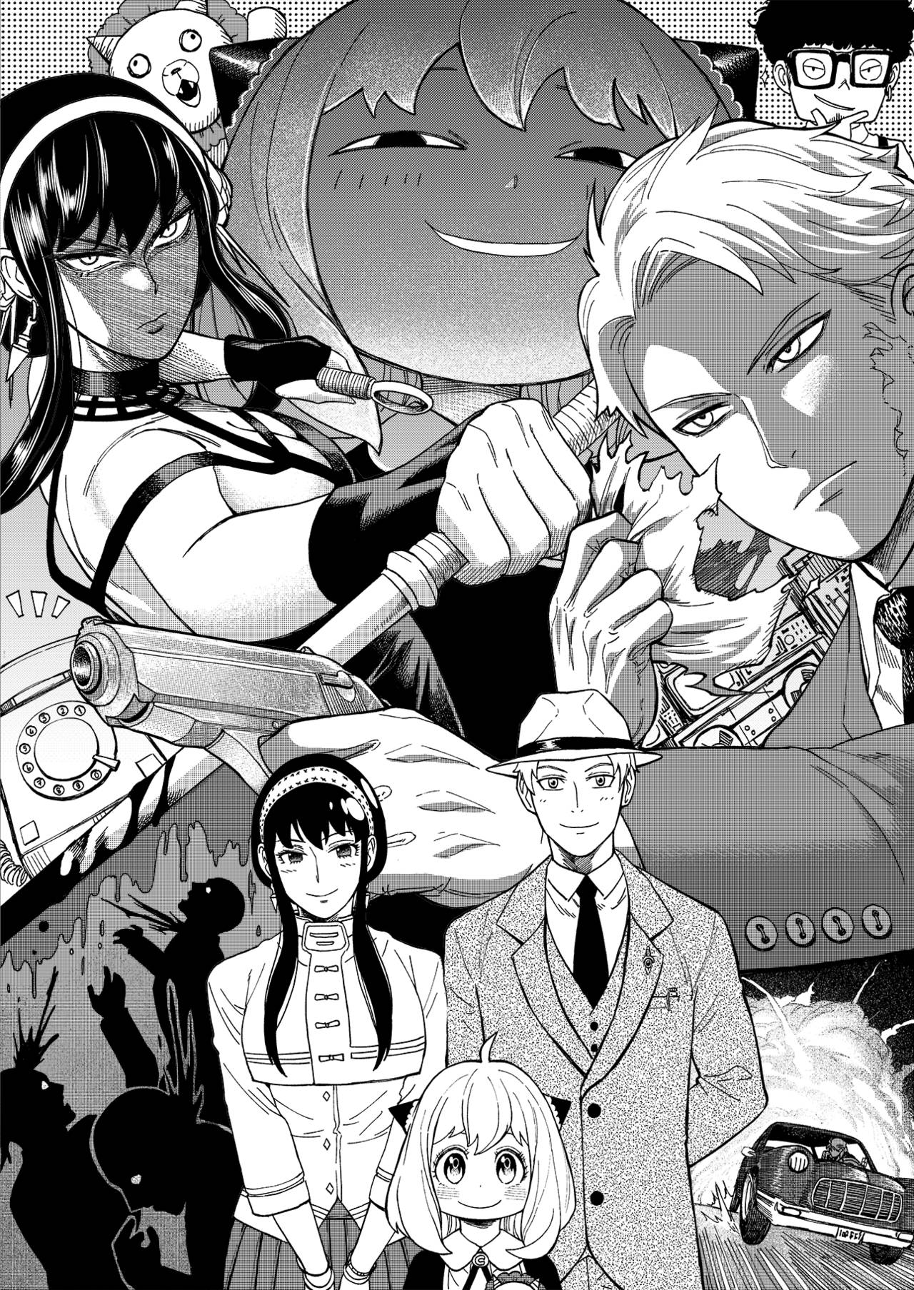 Download Spy X Family Greyscale Manga Wallpaper