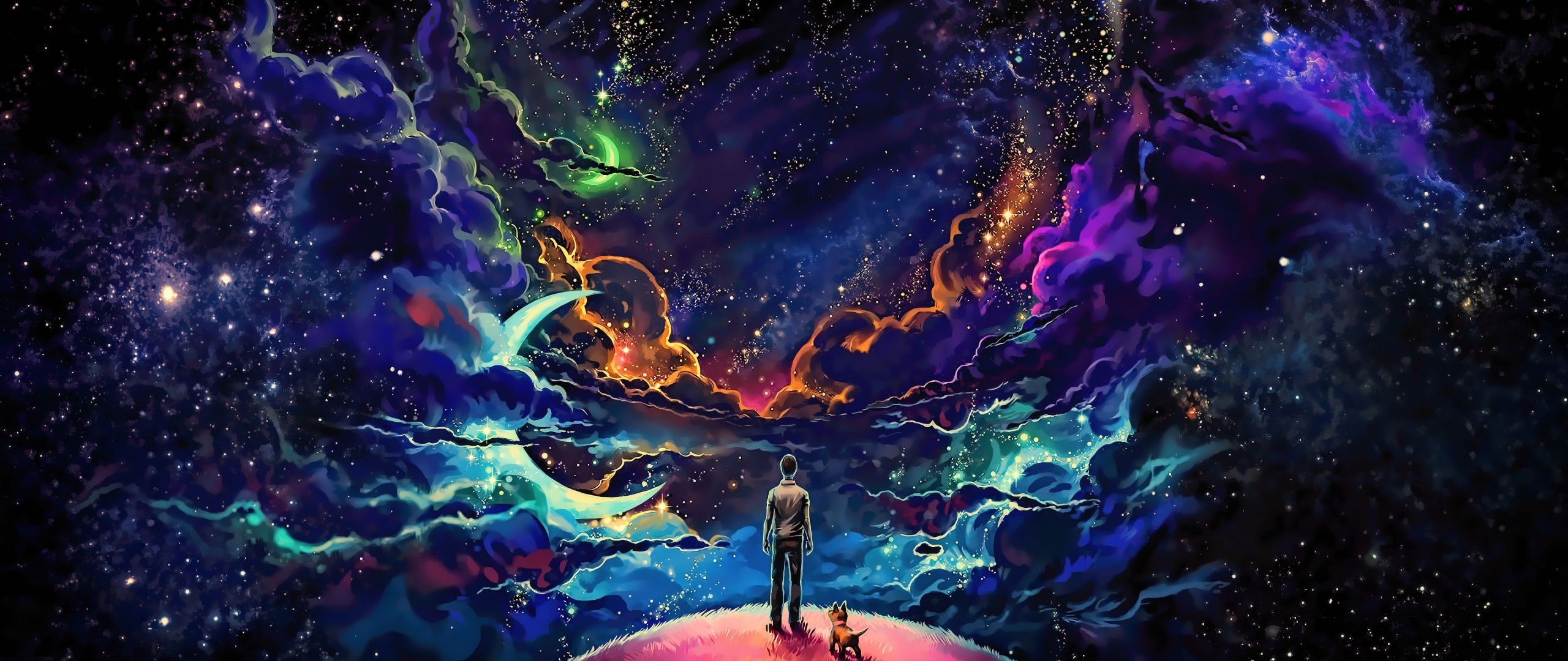 Wallpaper / Man behind the sun, space, space art, colorful, psychedelic, ultrawide free download