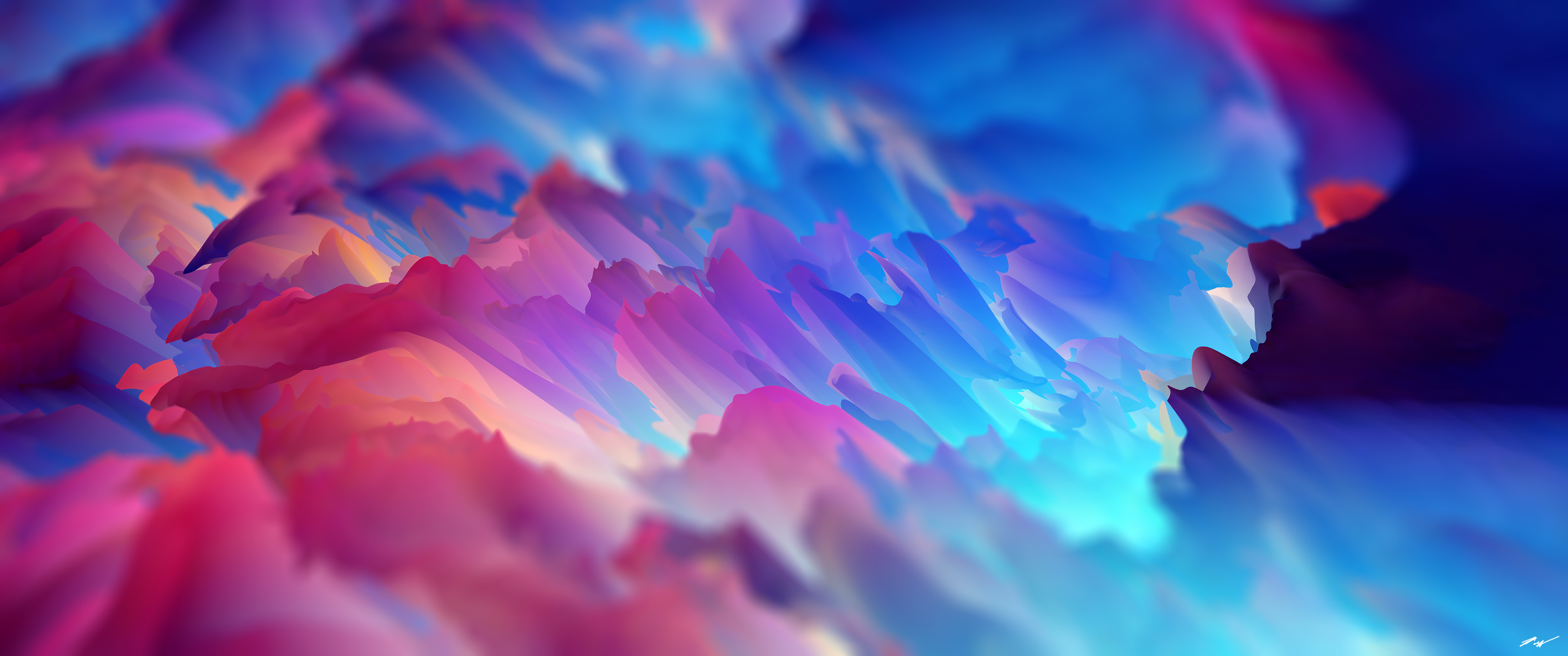 Dreamscape Space Abstract 3D Abstract Cinema 4D Colorful Cyan Pink Ultrawide Wallpaper:3440x1440