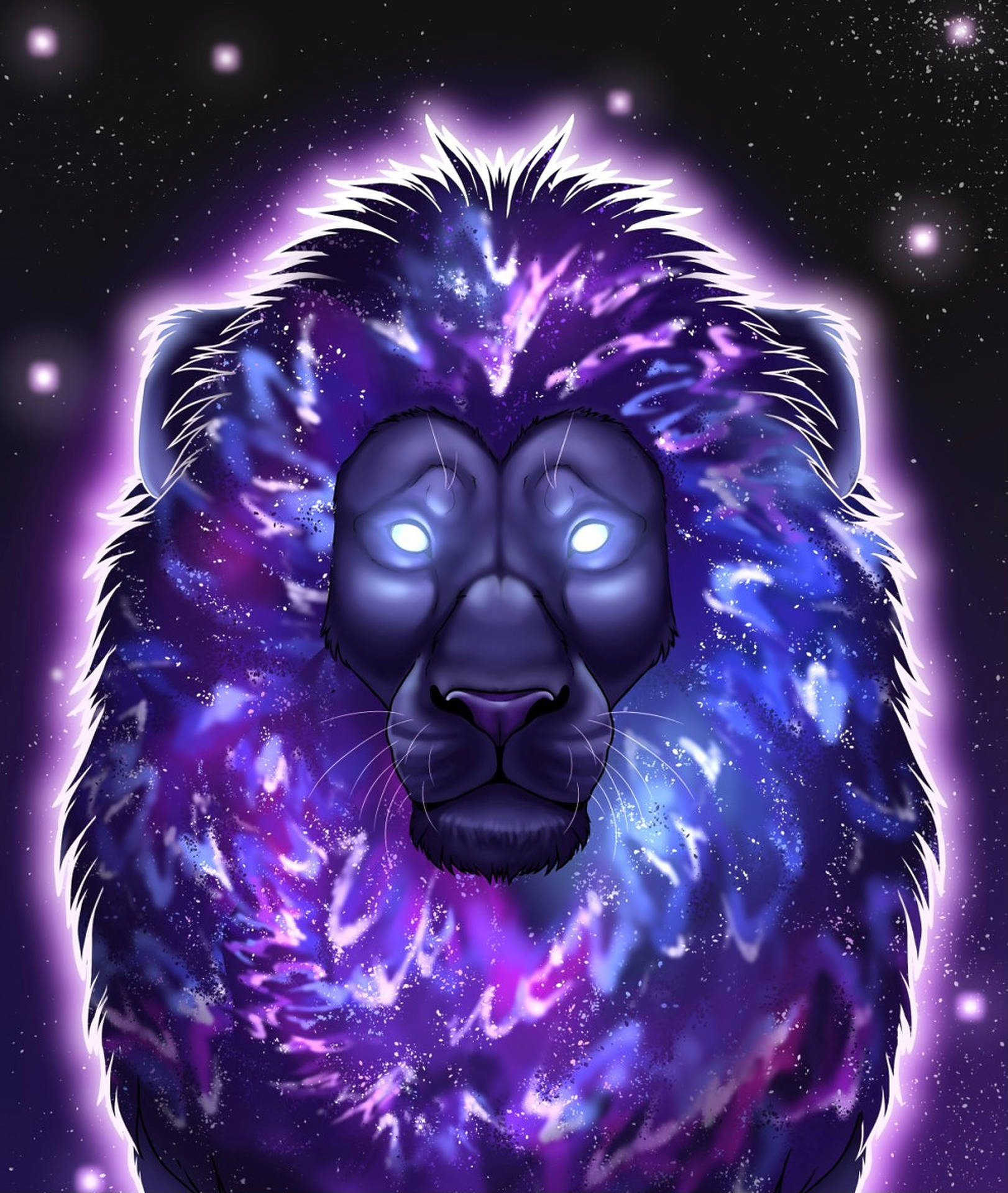 Download Glowing Purple Galaxy Lion Wallpaper
