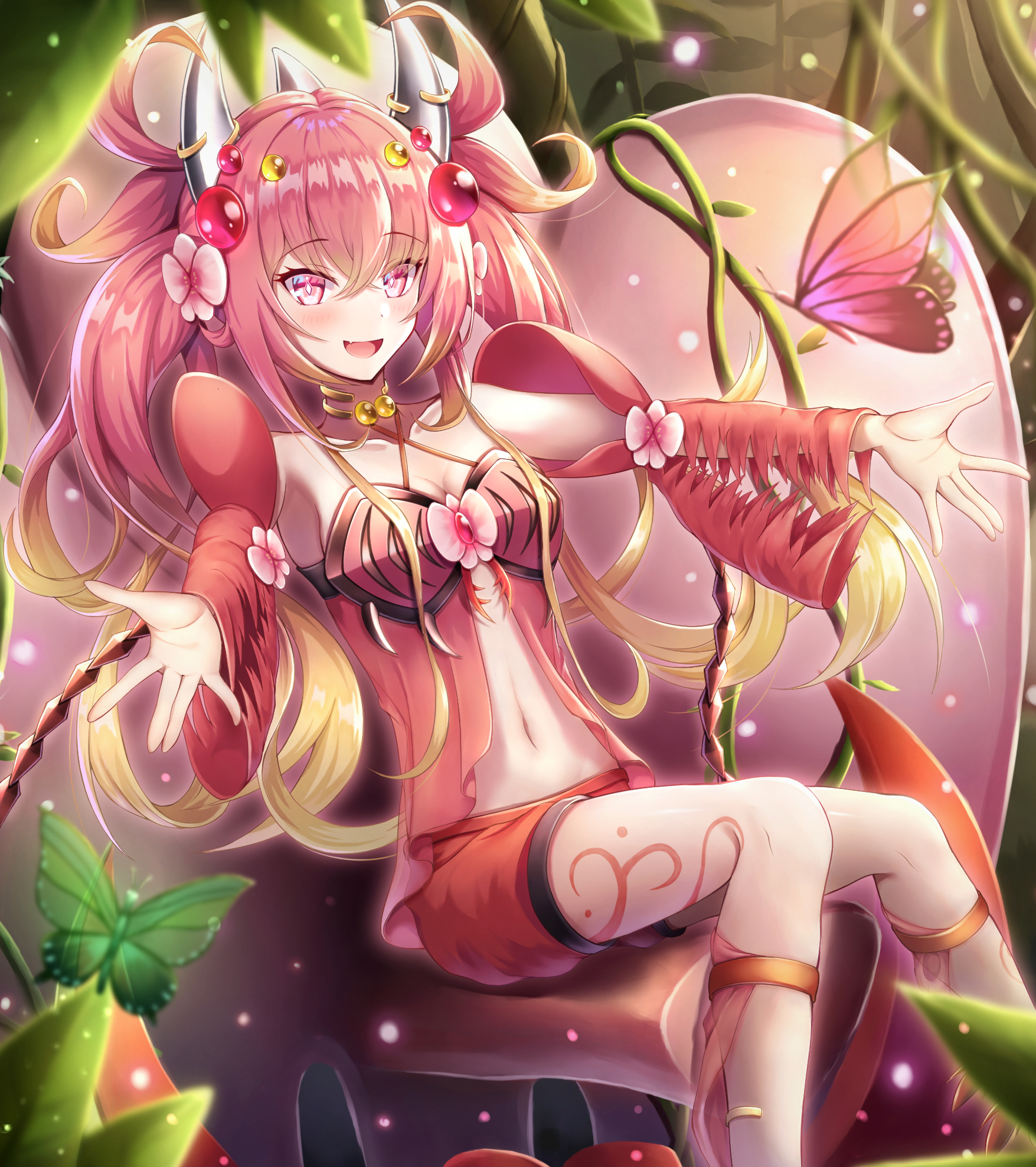 Traptrix Mantis Anime Anime Girls Yu Gi Oh Trading Card Games Twintails Pink Hair Artwork Digital Ar Wallpaper:1755x1976