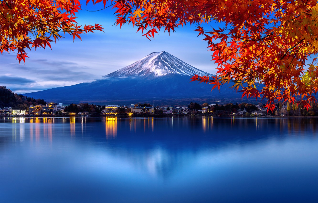 Wallpaper autumn, leaves, trees, Park, Japan, Japan, mount Fuji, nature, park, autumn, mountain, lake, leaves, tree, Fuji image for desktop, section пейзажи