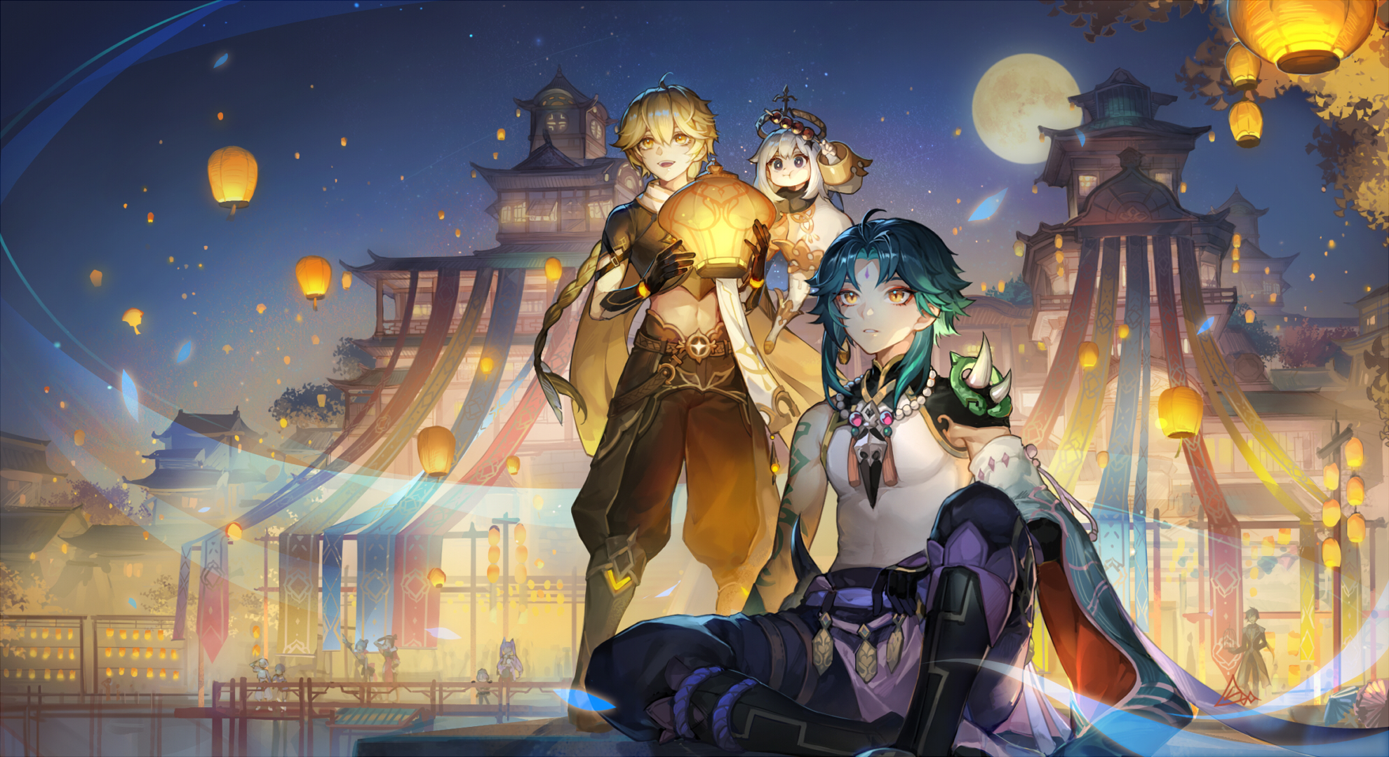 HD desktop wallpaper: Video Game, Genshin Impact, Aether (Genshin Impact), Paimon (Genshin Impact), Xiao (Genshin Impact), Lantern Rite (Genshin Impact) download free picture