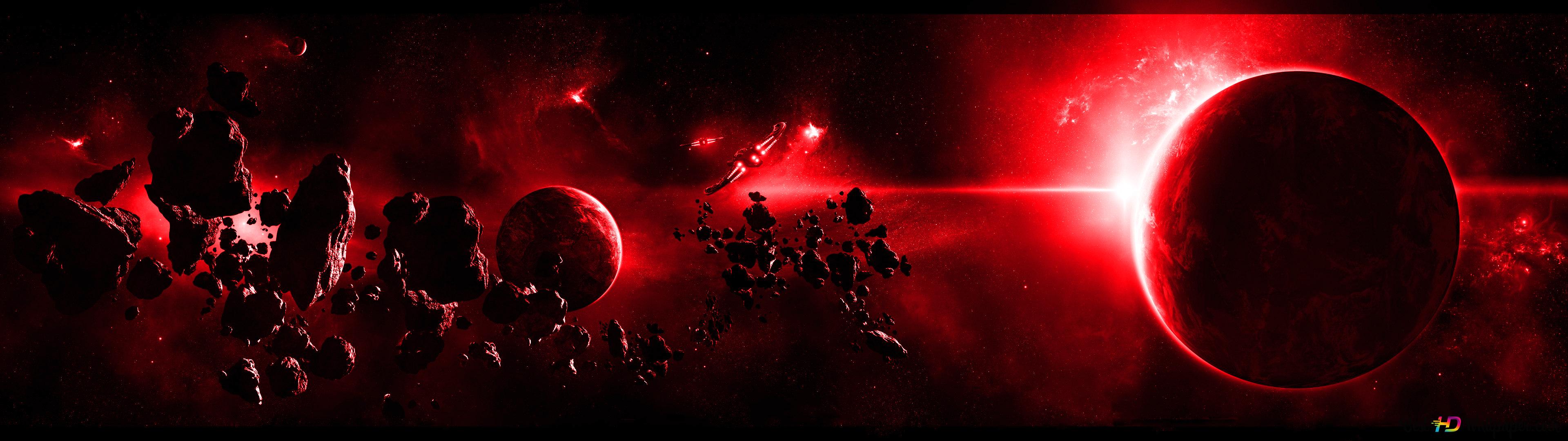 Planet red accent dual monitor 4K wallpaper download