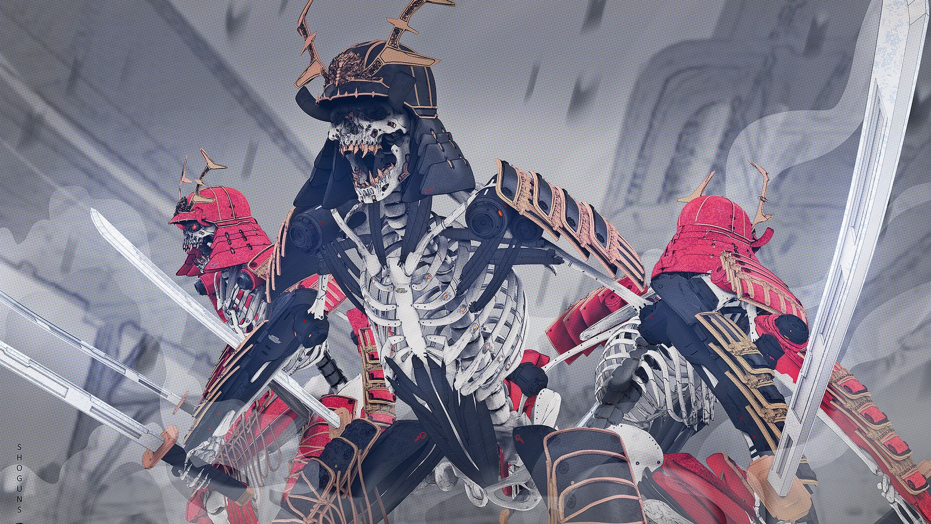 Desktop Wallpaper Ghosts, Warrior, Katana, Samurai, HD Image, Picture, Background, 5952bb
