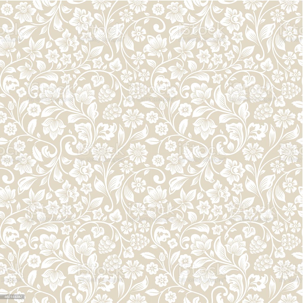 Beige And White Seamless Vector Vintage Floral Pattern Stock Illustration Image Now