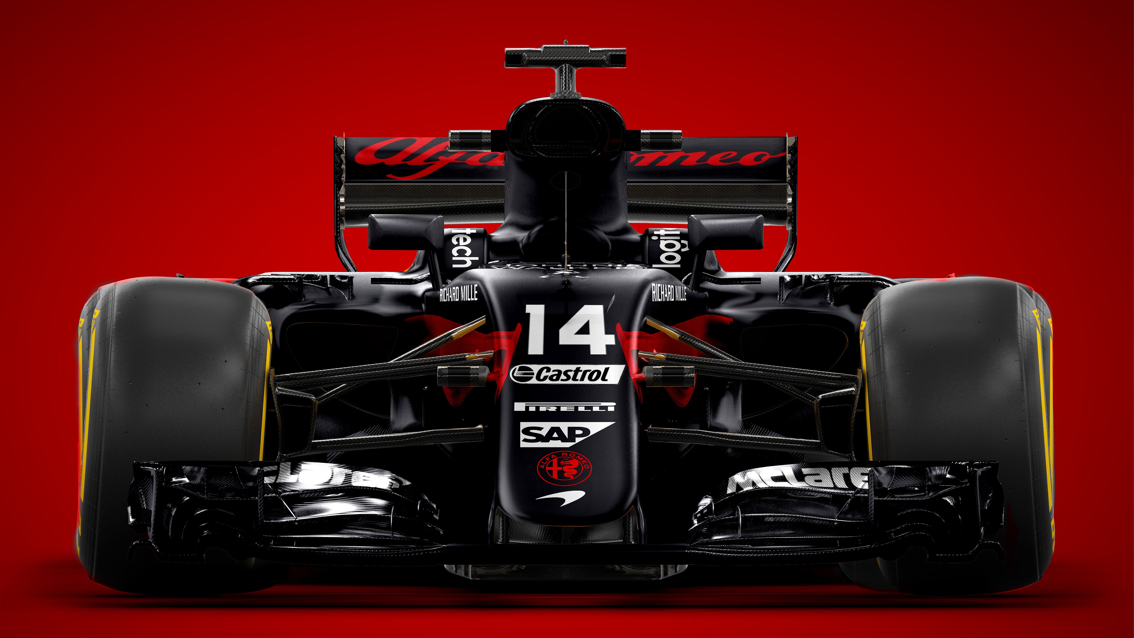 Racing car Formula 1 on a red background Desktop wallpaper 1440x900
