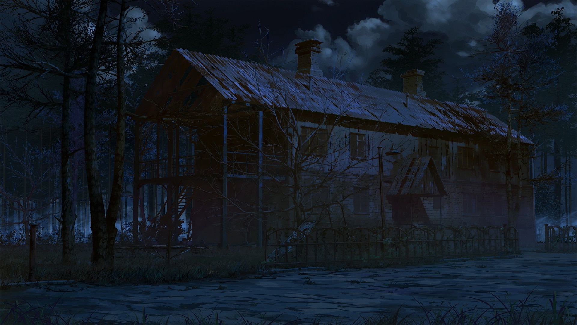 Wallpaper, night, snow, winter, clouds, moonlight, fence, midnight, Everlasting Summer, light, darkness, screenshot, 1920x1080 px, atmospheric phenomenon, computer wallpaper 1920x1080