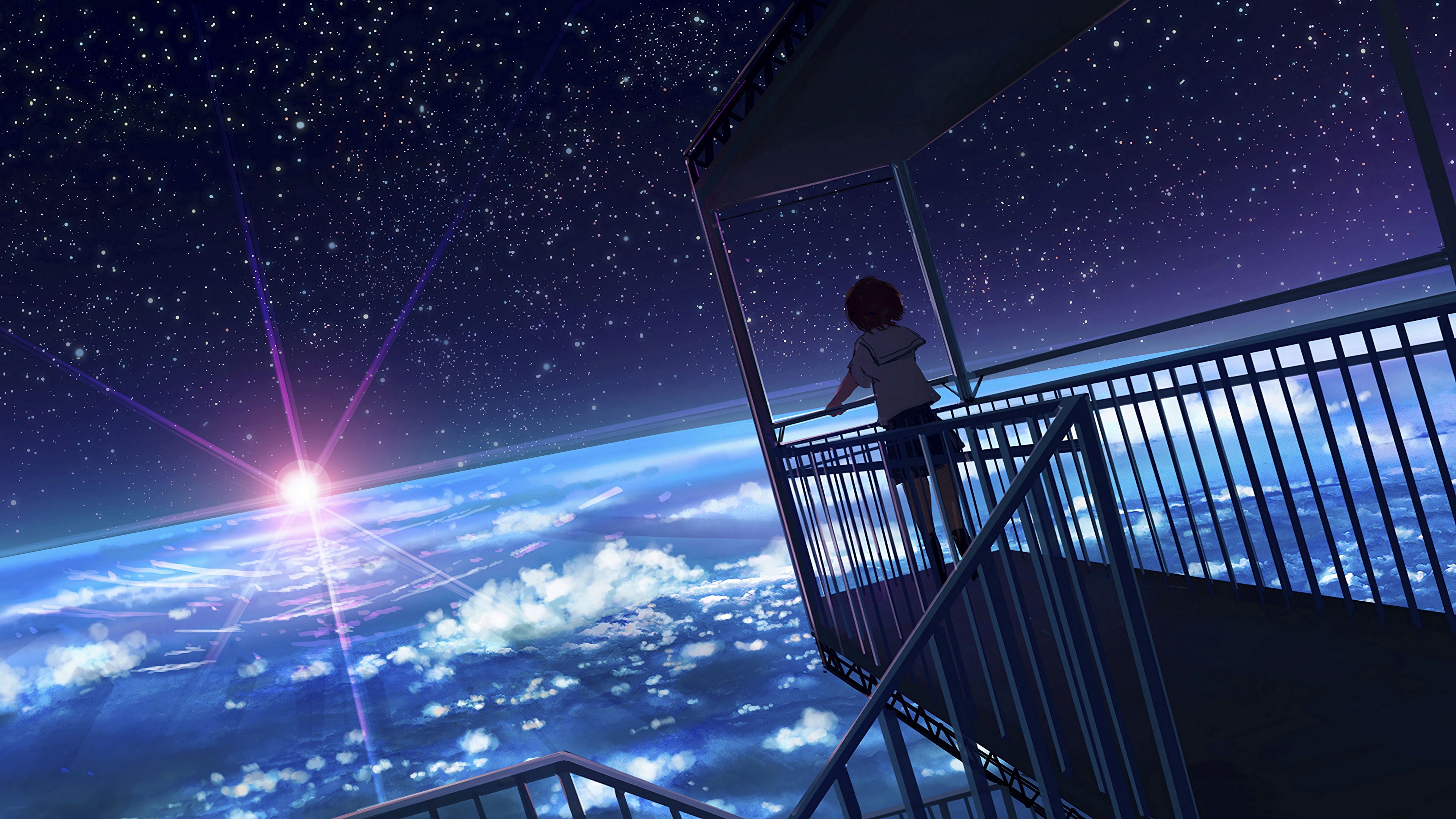 Wallpaper 4k girl, form, view, earth, space, anime 4k Wallpaper