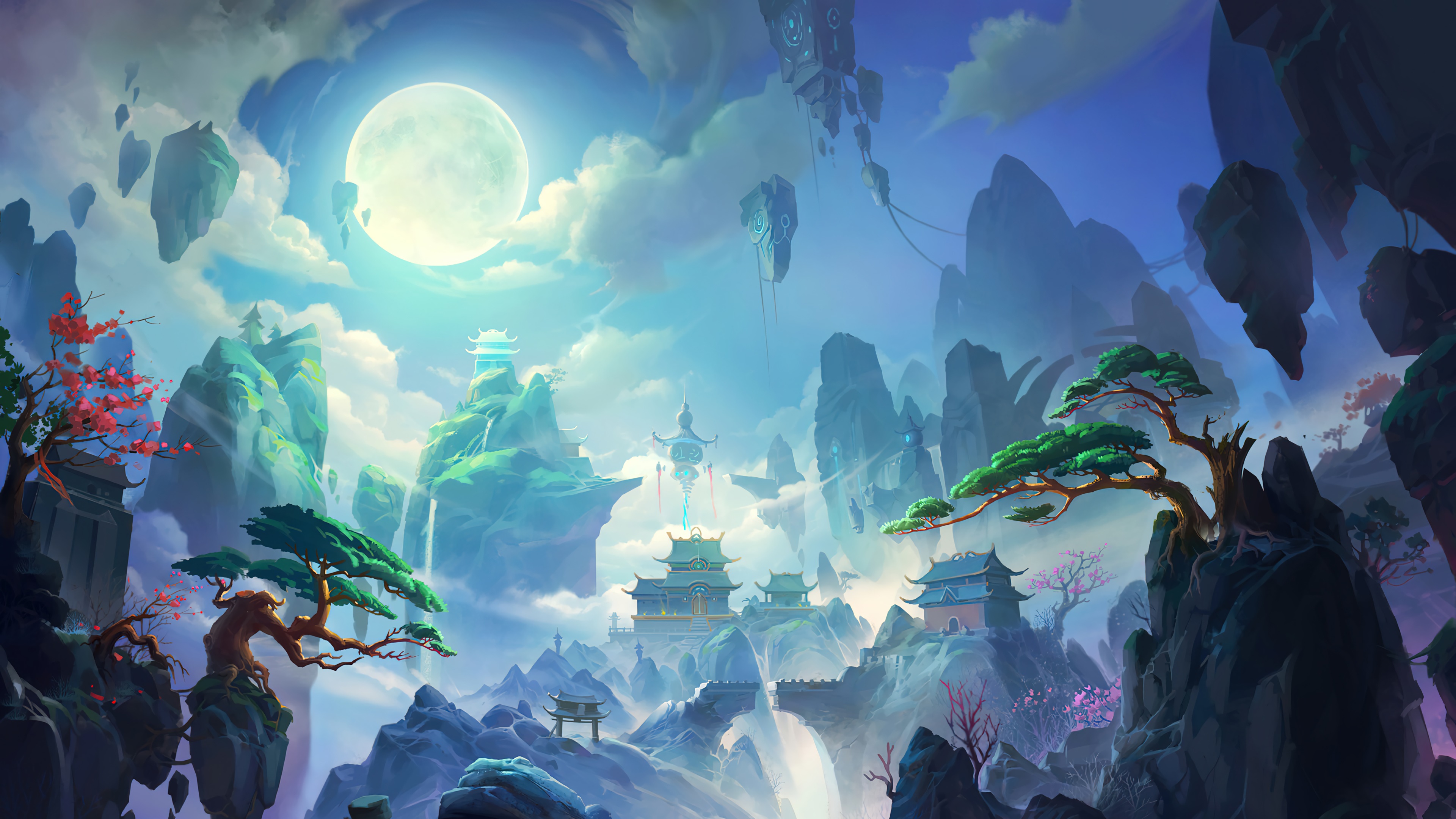 fantasy, world, full, moon, mountain, scenery, 4k Gallery HD Wallpaper